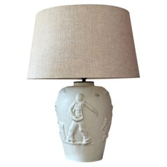 Lampada da tavolo Art Déco “Large White Einar Luterkort” di Upsala Ekeby, Svezia, anni ’40