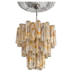 Large Bold Eclectic Beige Swirled Murano Chandelier Tronchi
