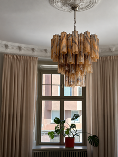 Large Eclectic Dramatic Caramel Brown and Black Swirled Murano Chandelier