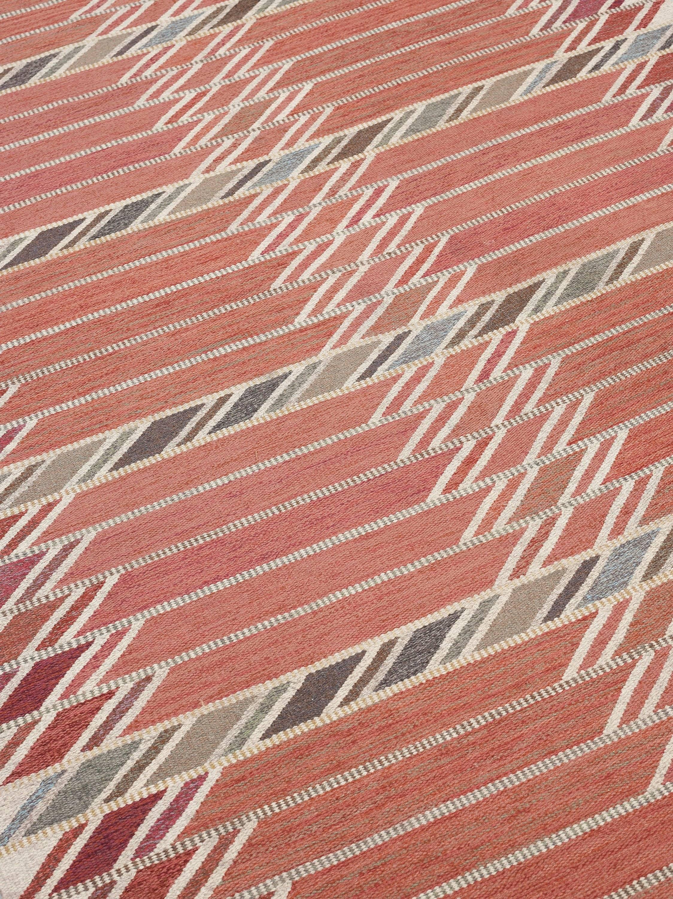 Swedish flat-woven tapestry technique rug. Designed by Ingrid dessau ( 1923-2000) in 1950-55. Inscribed 