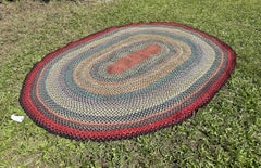 SUPERB Antique Burks County PA American Folkart Braided Rug 84x109 W5485