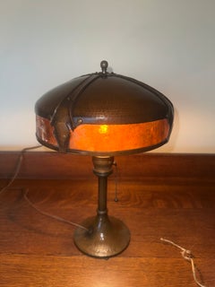 Antique ROYCROFT Table lamp with Mica SIGNED Stickley era W8455