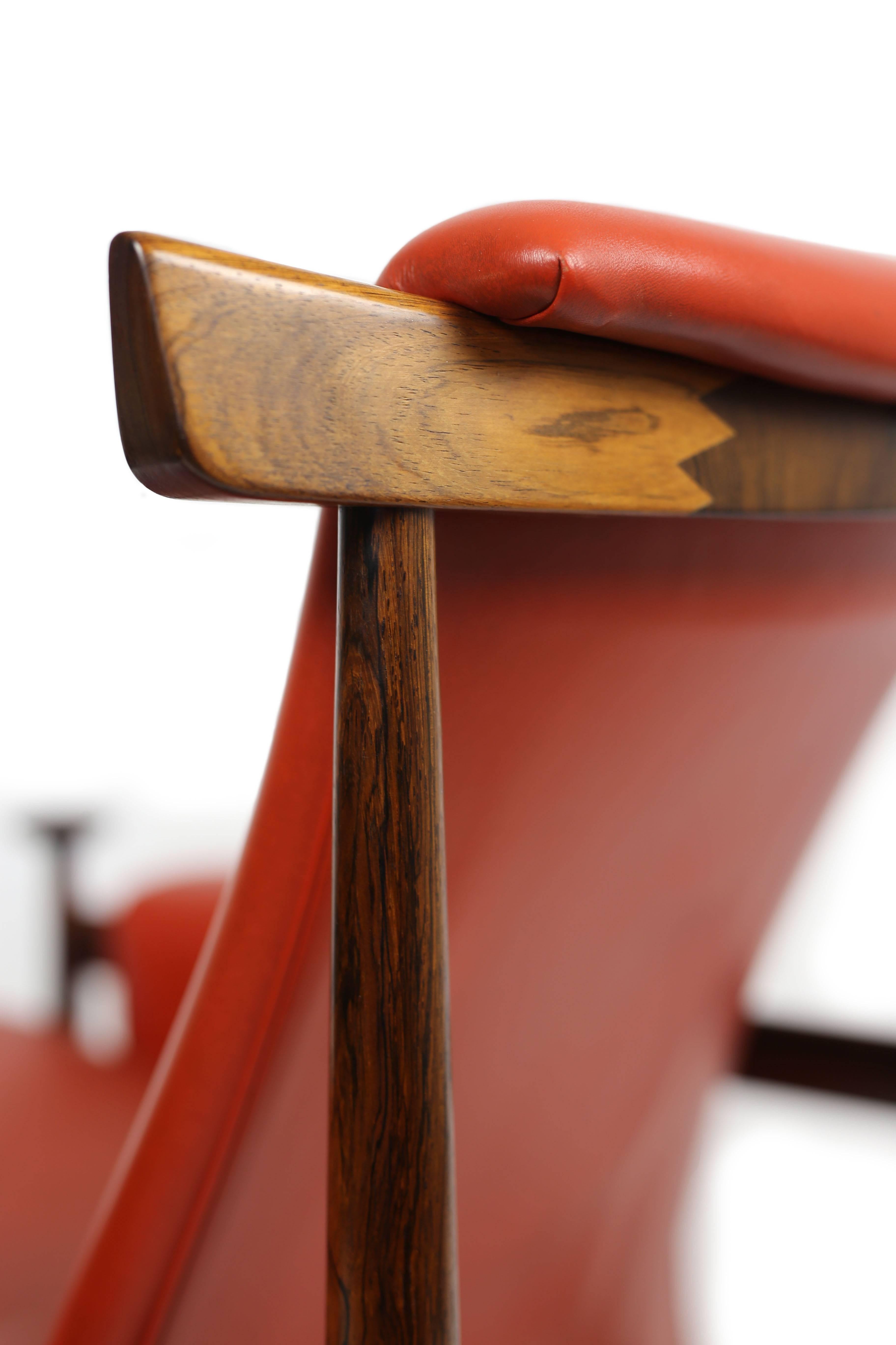 Danish Finn Juhl Rosewood and Leather Bwana Chair