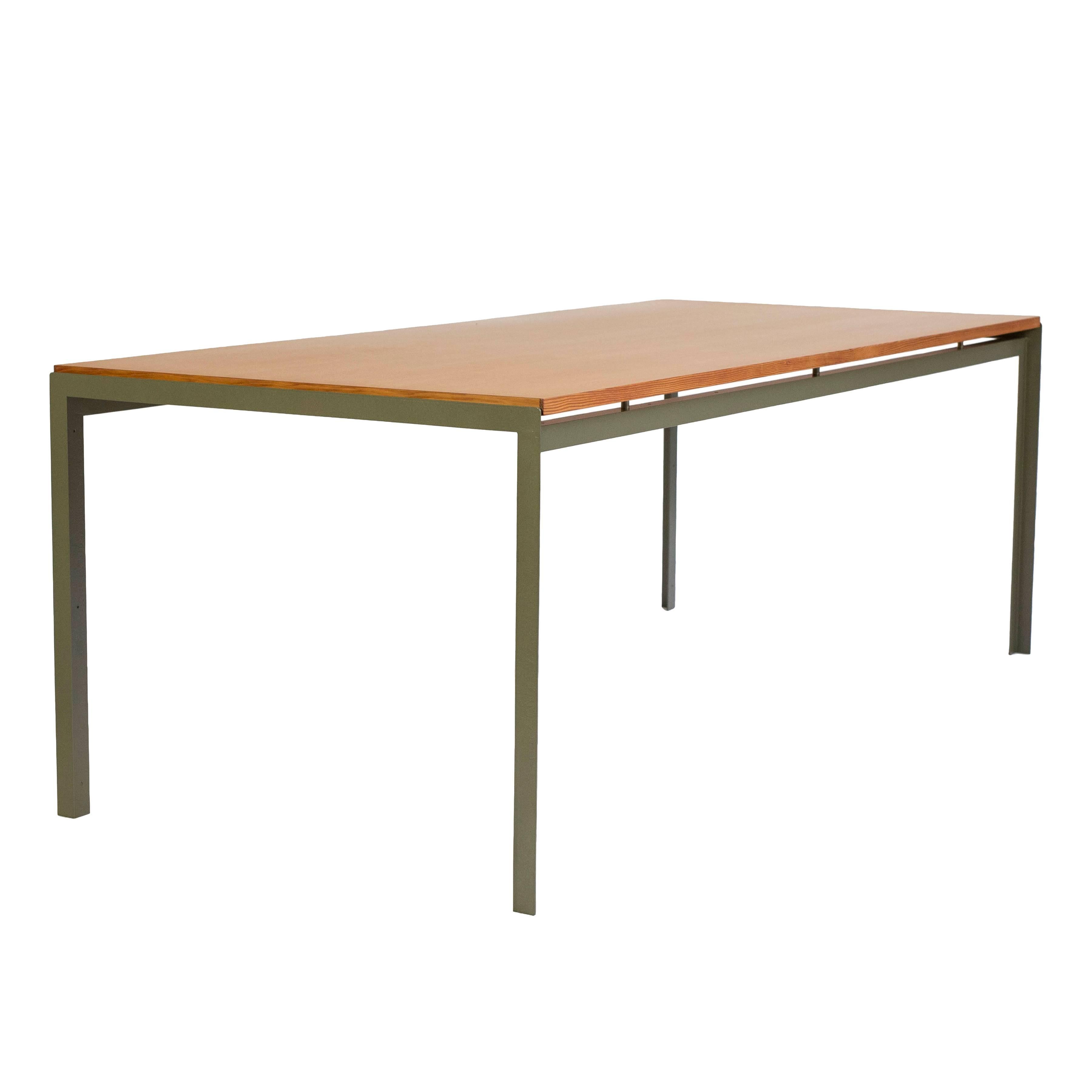 Poul Kjaerholm 'Professor's desk with grey lacquered metal frame and top of Oregon pine. 

Designed by Poul Kjaerholm for the Royal Danish Academy of Fine art in Copenhagen, 1955. Executed by Rud. Rasmussen cabinetmakers. Fine condition.
 