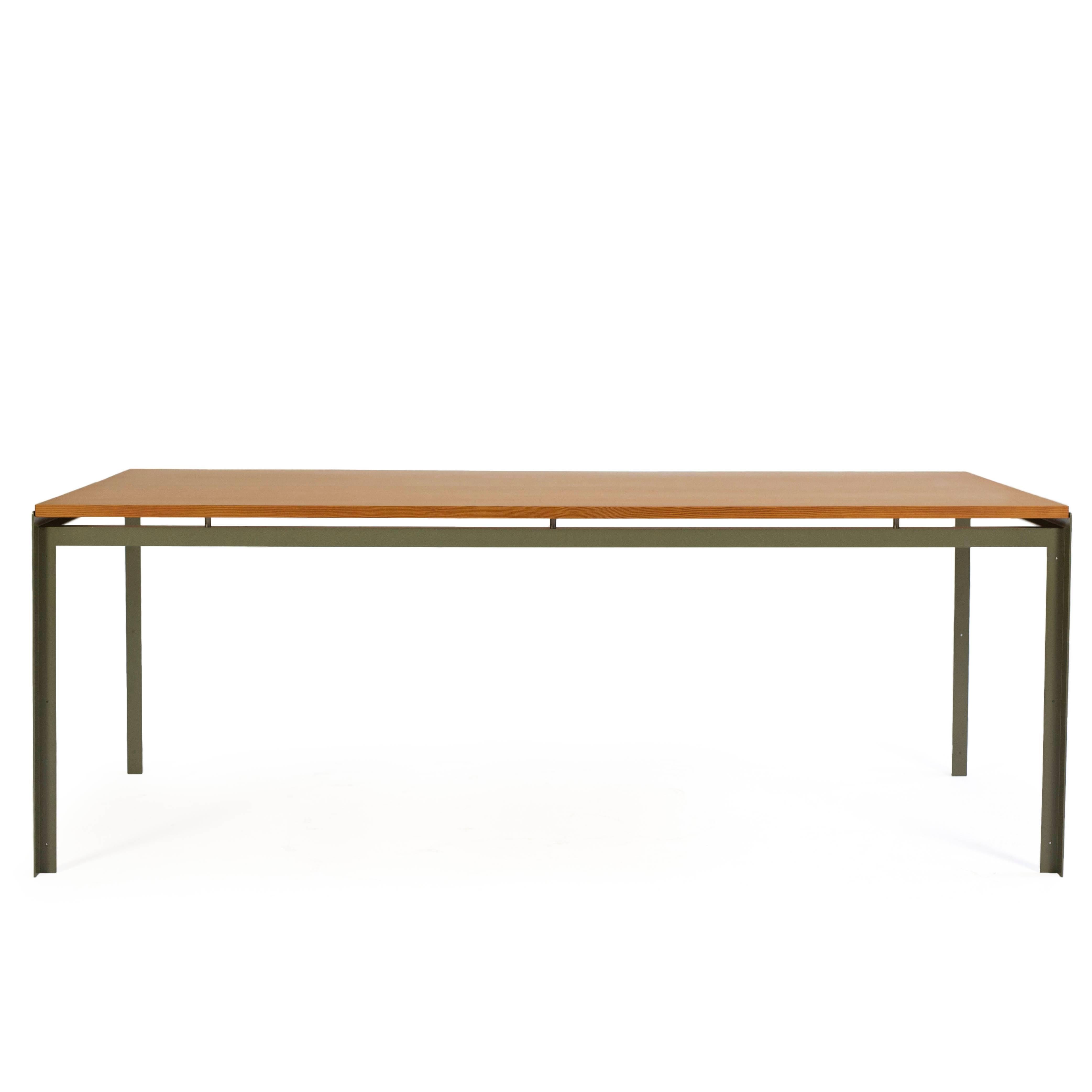 Poul Kjaerholm 'Professor's' desk with grey lacquered metal frame and top of Oregonpine. 

Designed by Poul Kjaerholm for the Royal Danish Academy of Fine art in Copenhagen, Denmark in 1955, executed by Rud. Rasmussen cabinetmakers. 
 