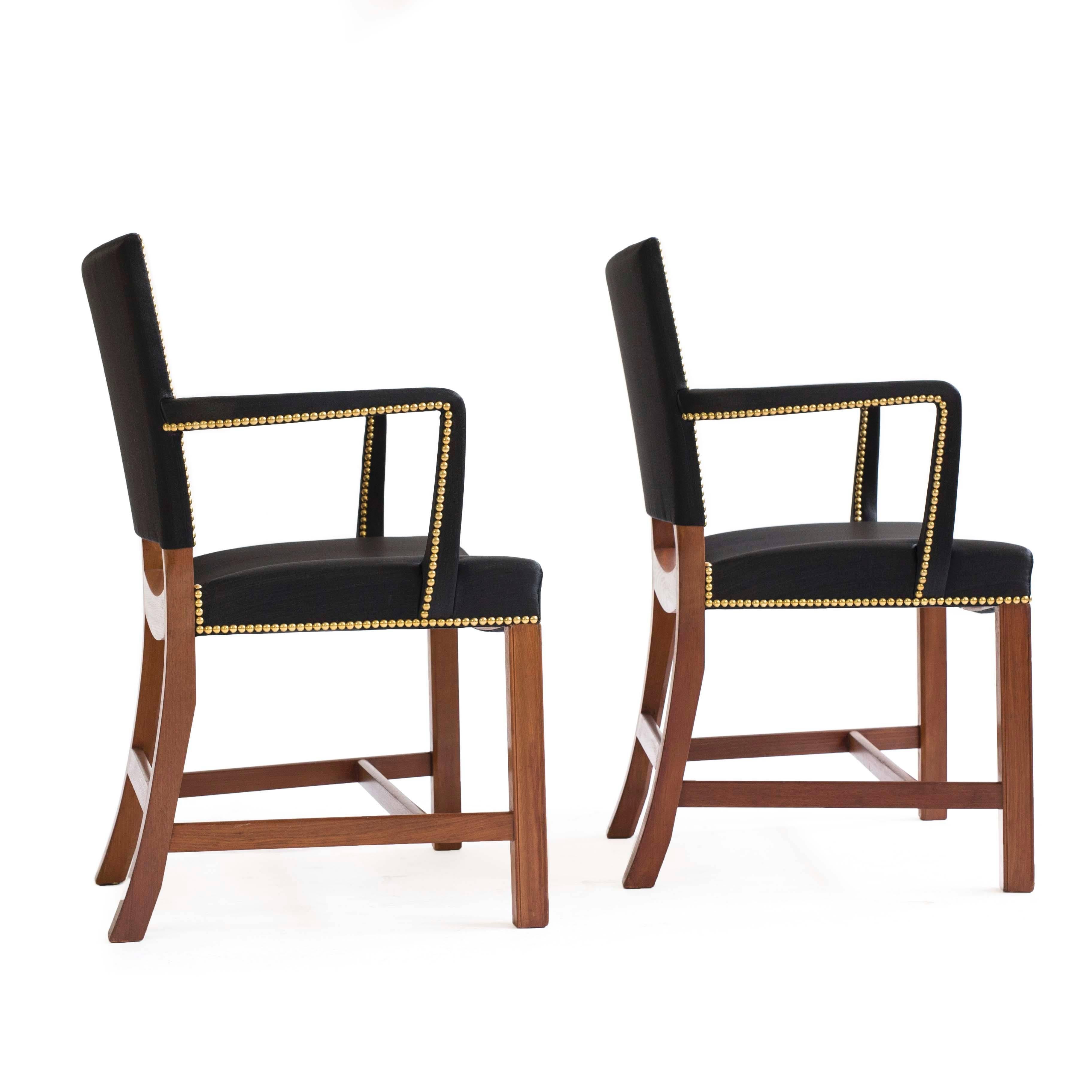 Scandinavian Modern Pair of Rare Kaare Klint Armchairs in Horsehair