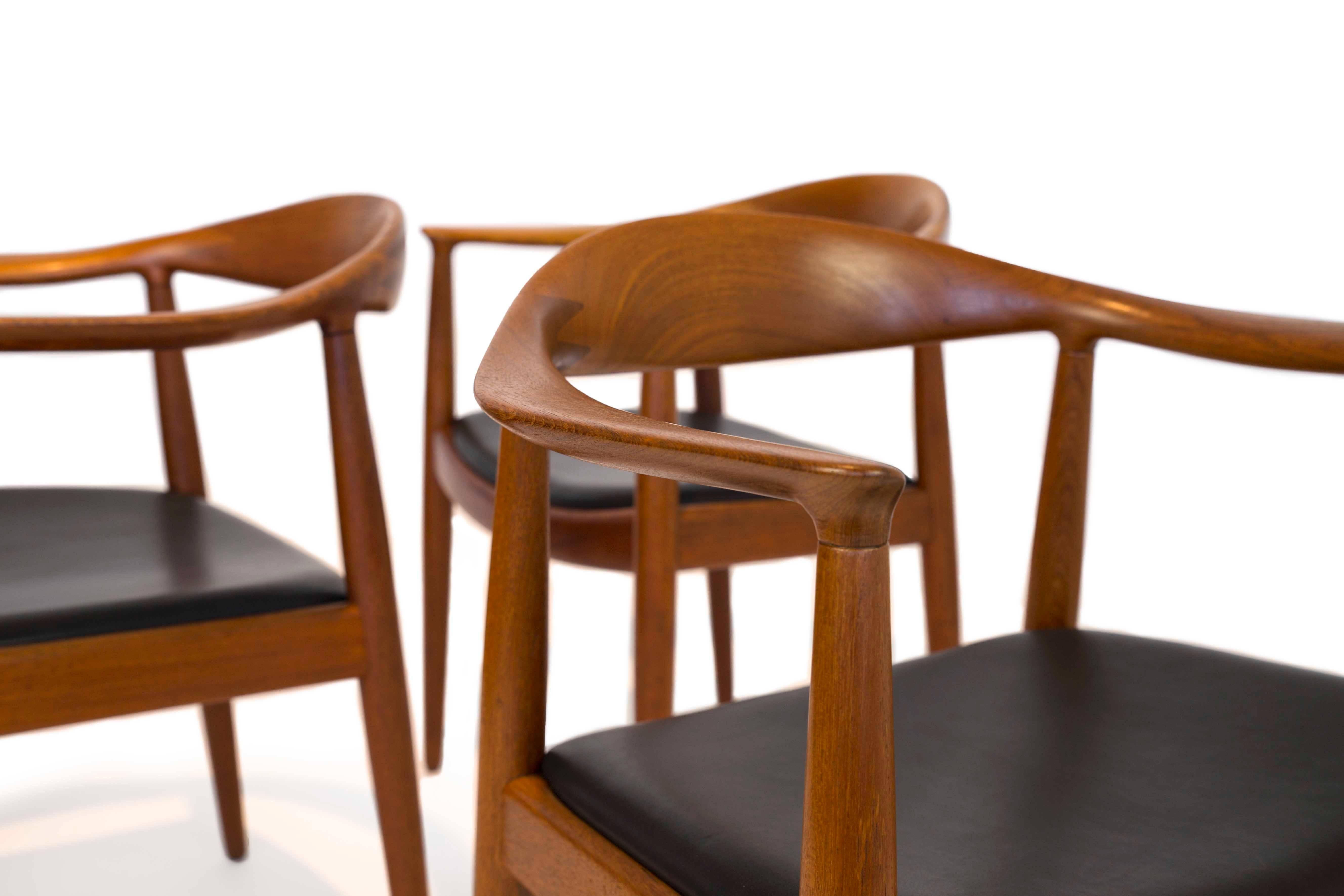 Danish Hans J. Wegner, a Set of Six Teak 'The Chair' Armchairs for Johannes Hansen