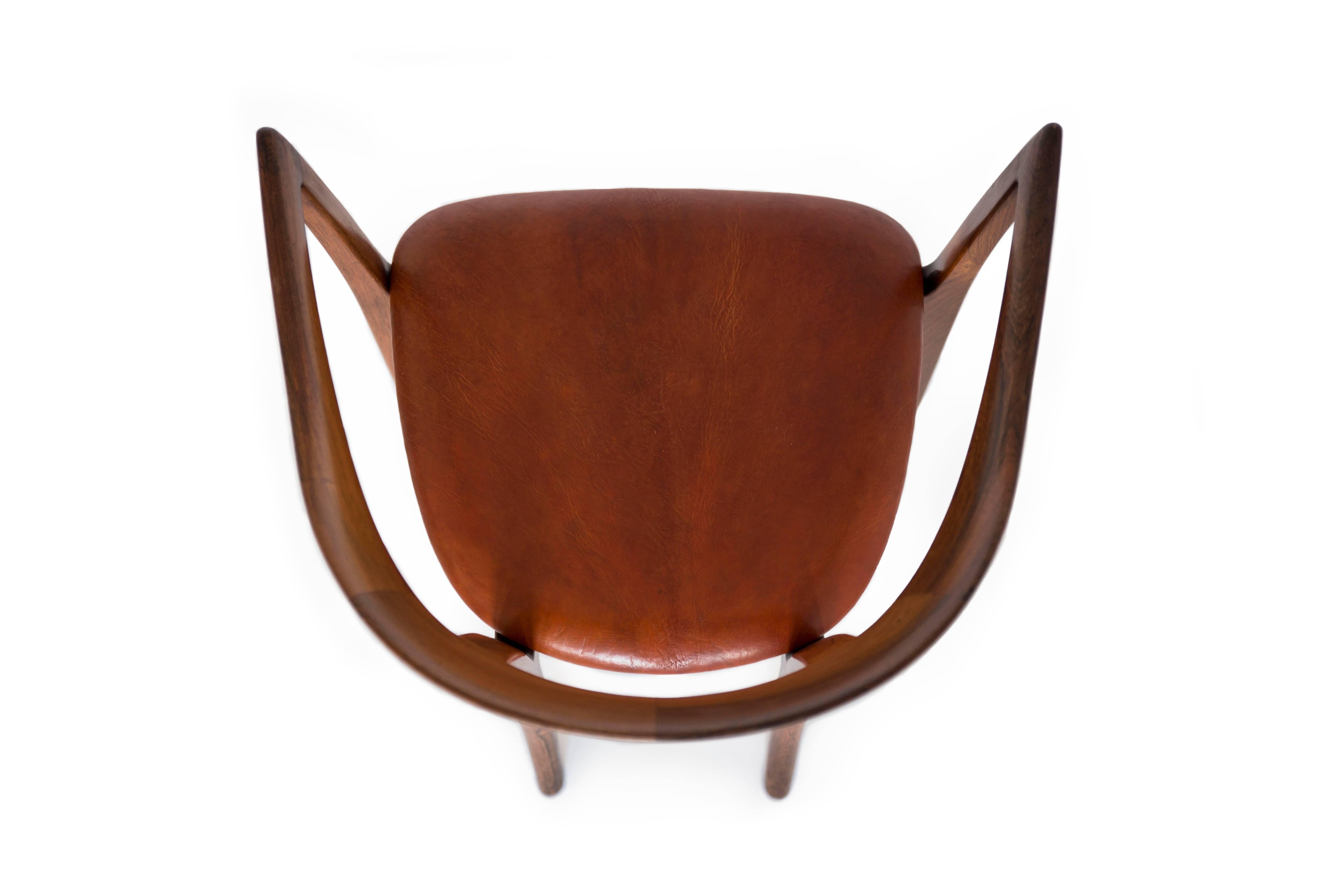 Danish Ole Wanscher, a Set of Four Rosewood and Nigerian Leather Armchairs, 1958