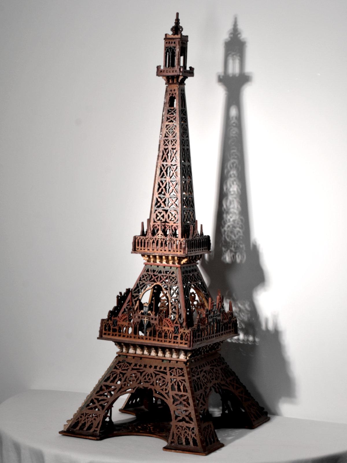 Hand-Carved Large Eiffel Tower In Carved And Polychromed Wood - French Folk Art, Circa 1900 For Sale