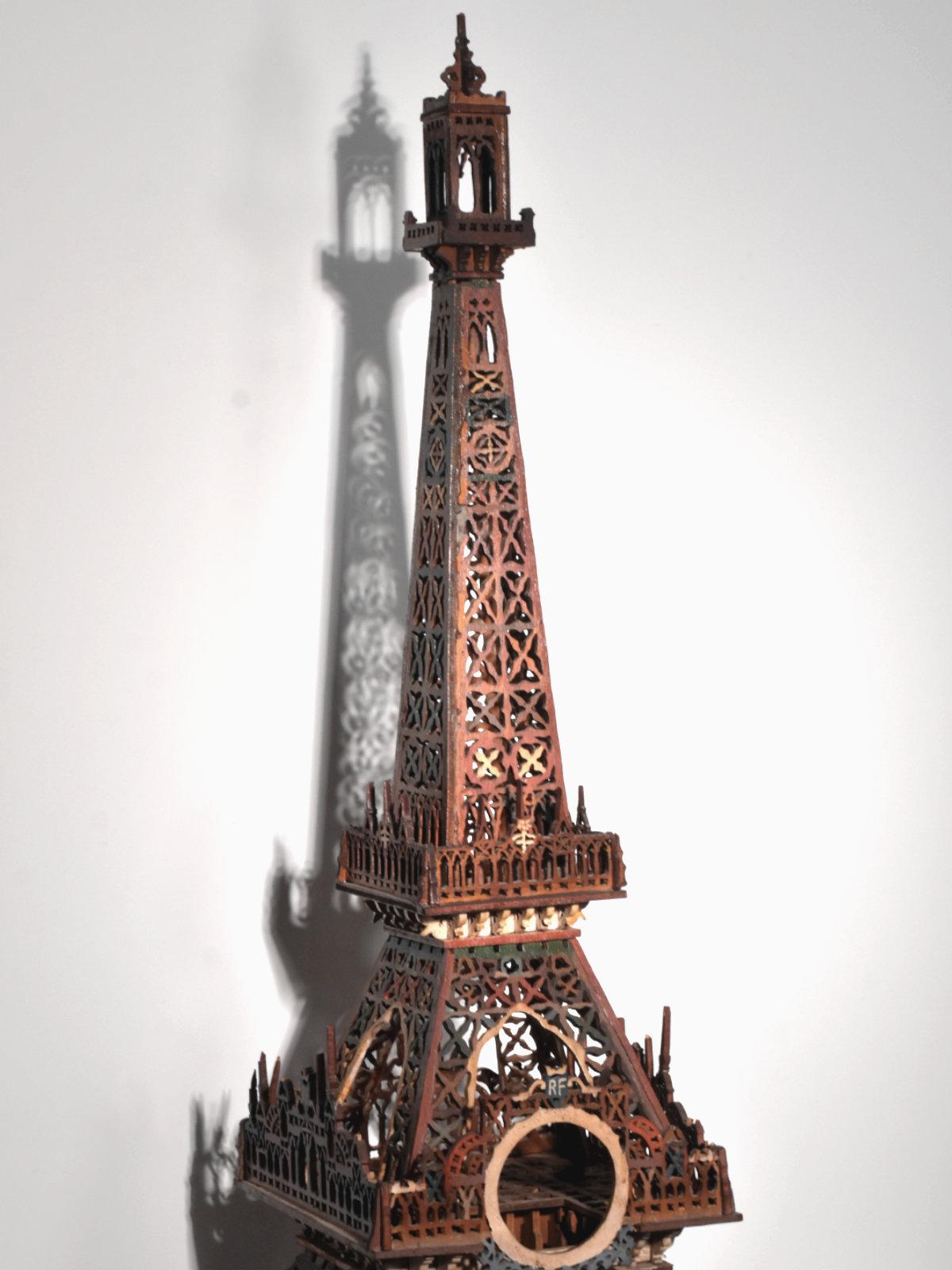20th Century Large Eiffel Tower In Carved And Polychromed Wood - French Folk Art, Circa 1900 For Sale