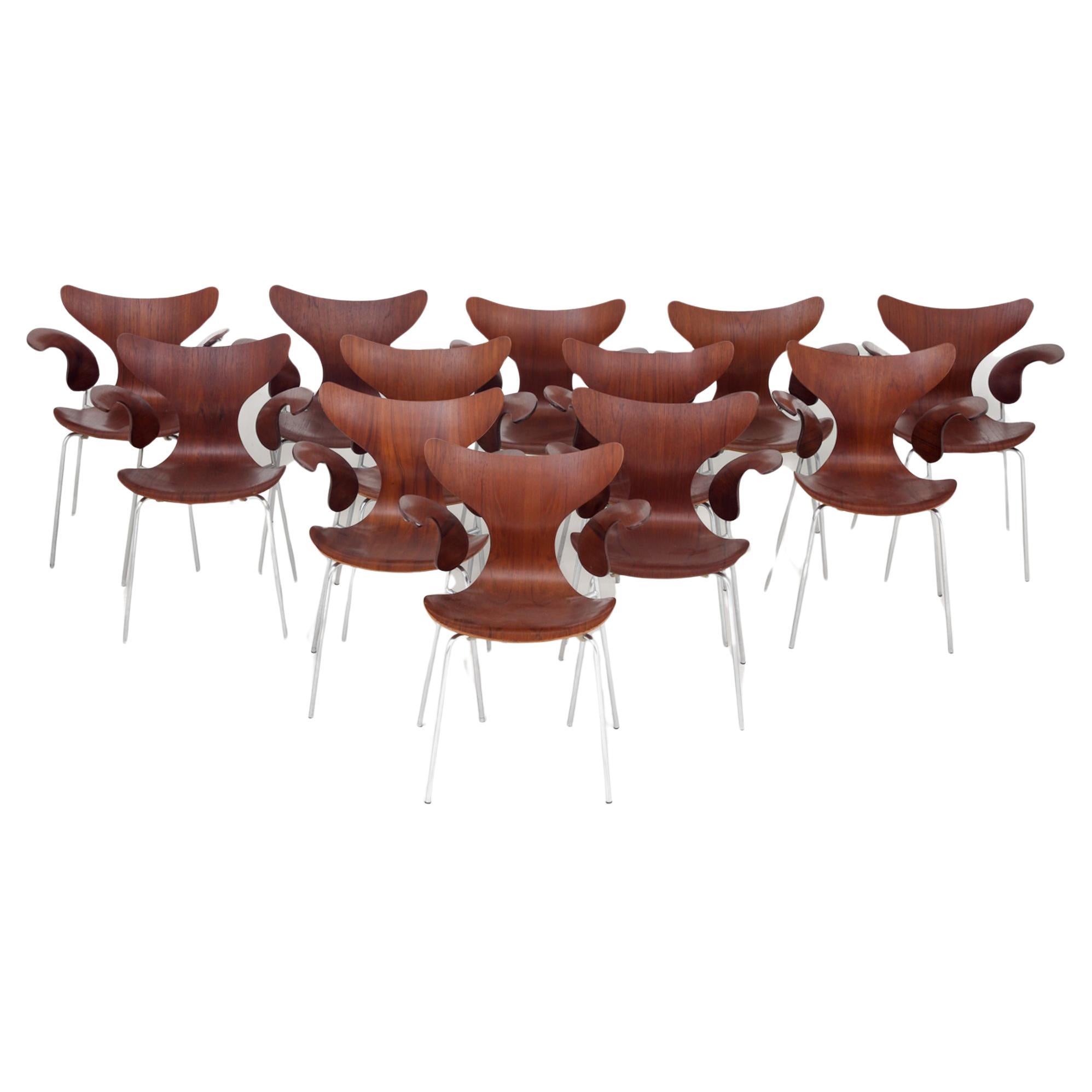Großer Satz von 12 seltenen „Lily-Stühlen“ von Arne Jacobsen