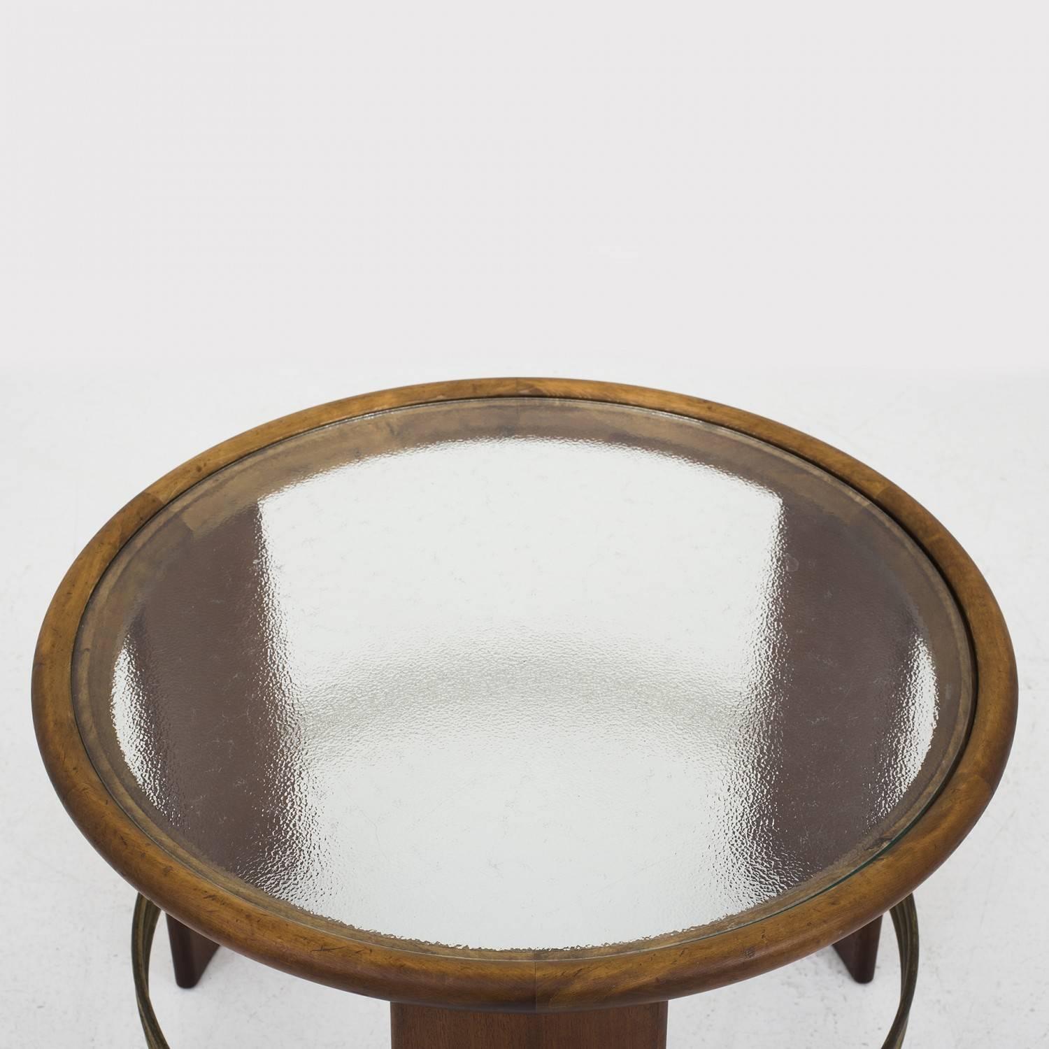 Art Deco sofatable in mahogany, glass top and brass. Danish cabinetmaker, unknown.