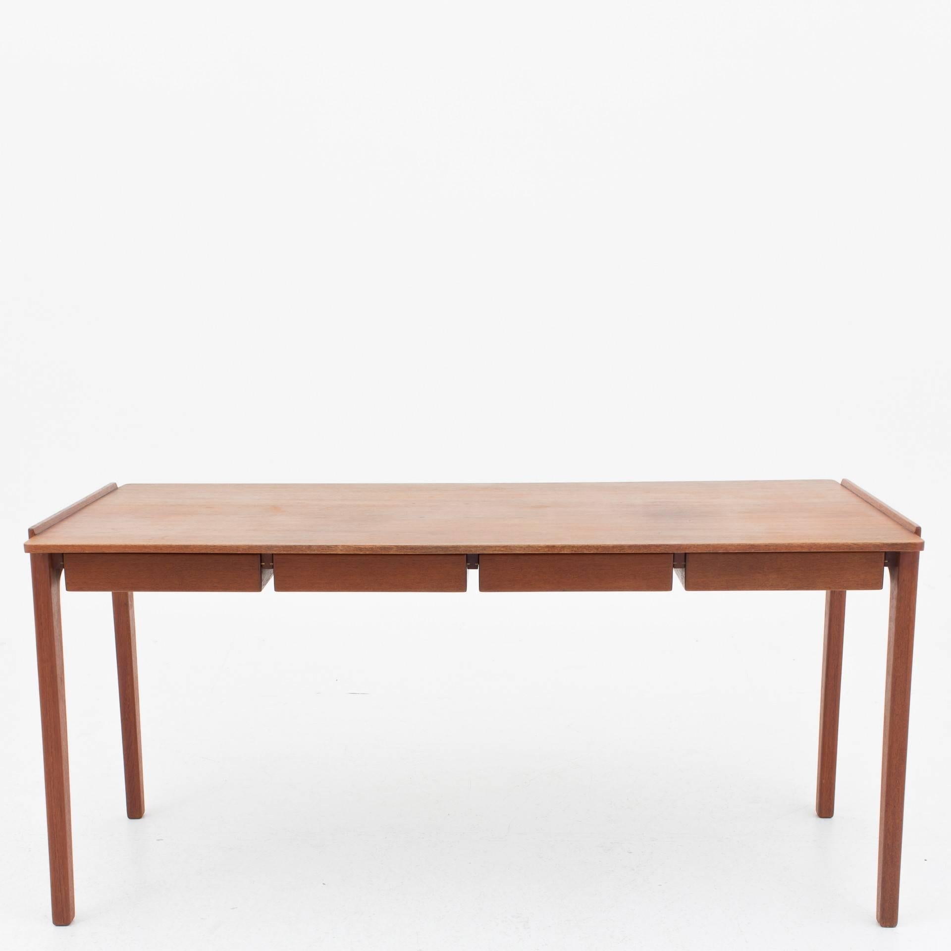 Writing desk in teak, front with four drawers. Designed by Tove & Edvardt Kindt-Larsen by cabinetmaker Thorald Madsen.