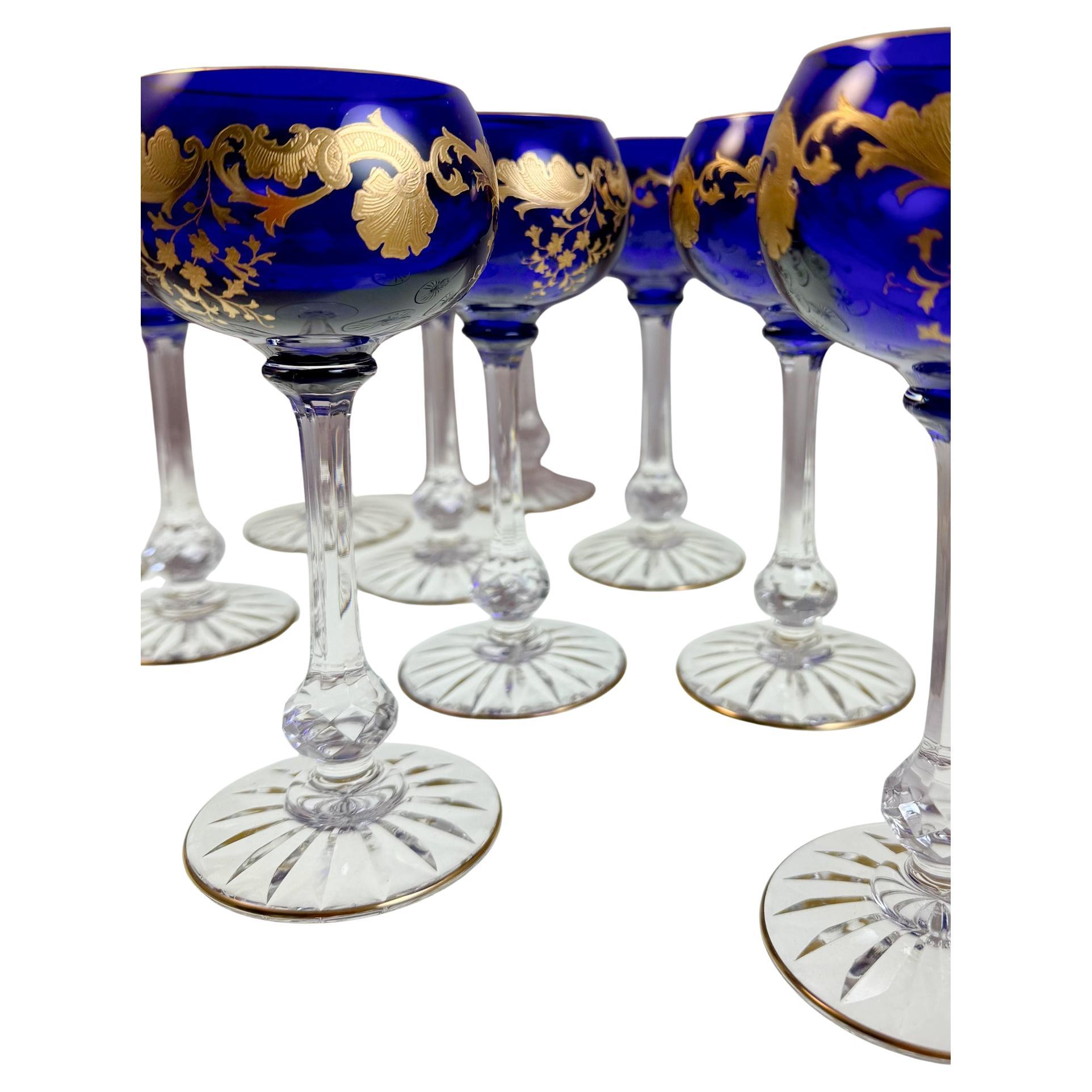 18 Saint Louis Crystal Massenet Gold Roemer Overlay Cobalt Blue en vente