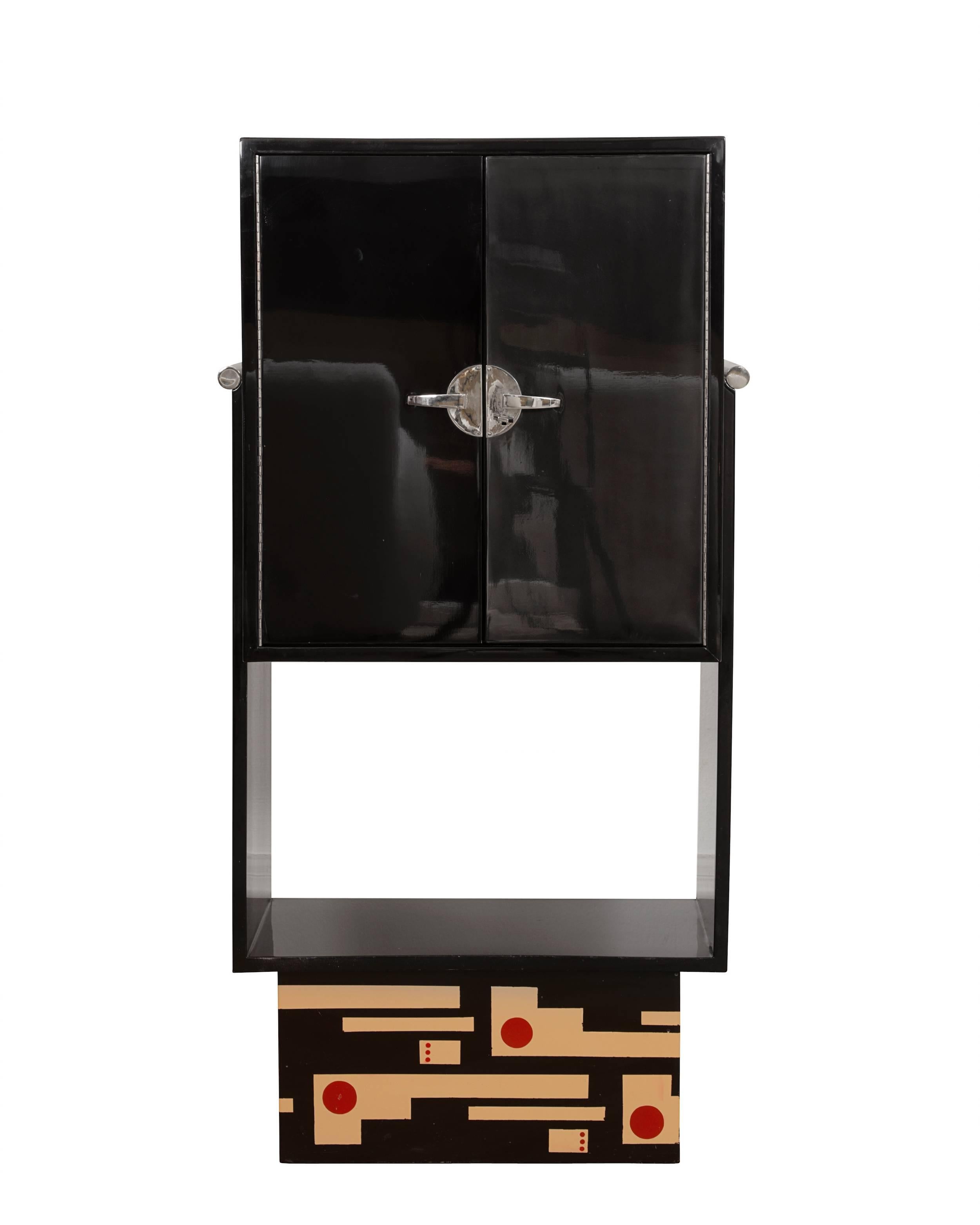 Black lacquered French Art Deco cabinet, inside with drawers.