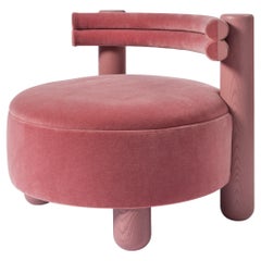 Grande chaise mt curve en bois de frêne et velours de mohair
