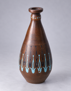 Vase Art déco des années 1920 en bronze patiné avec émail