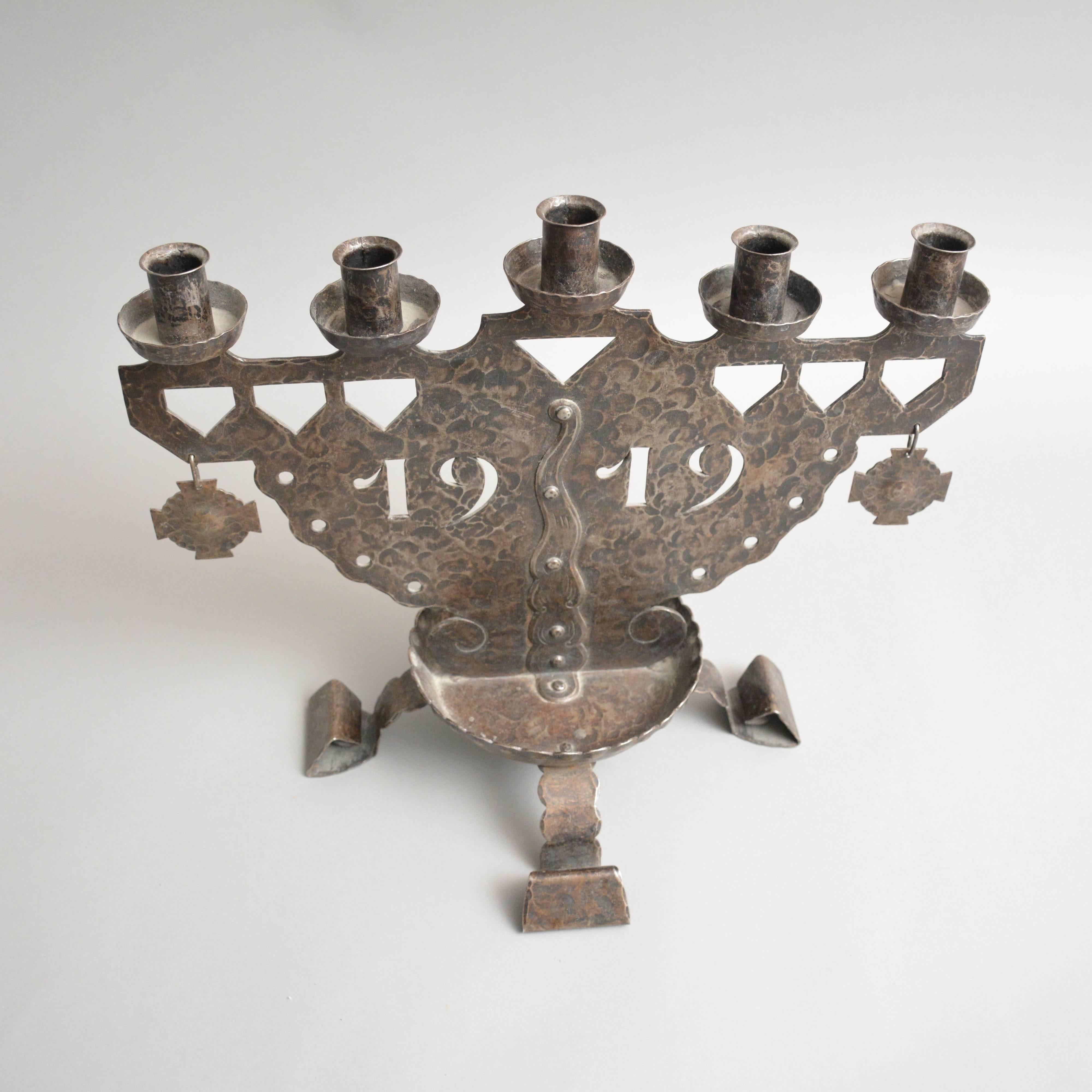 Wrought iron candelabra. National romantic style. Dated 1919.