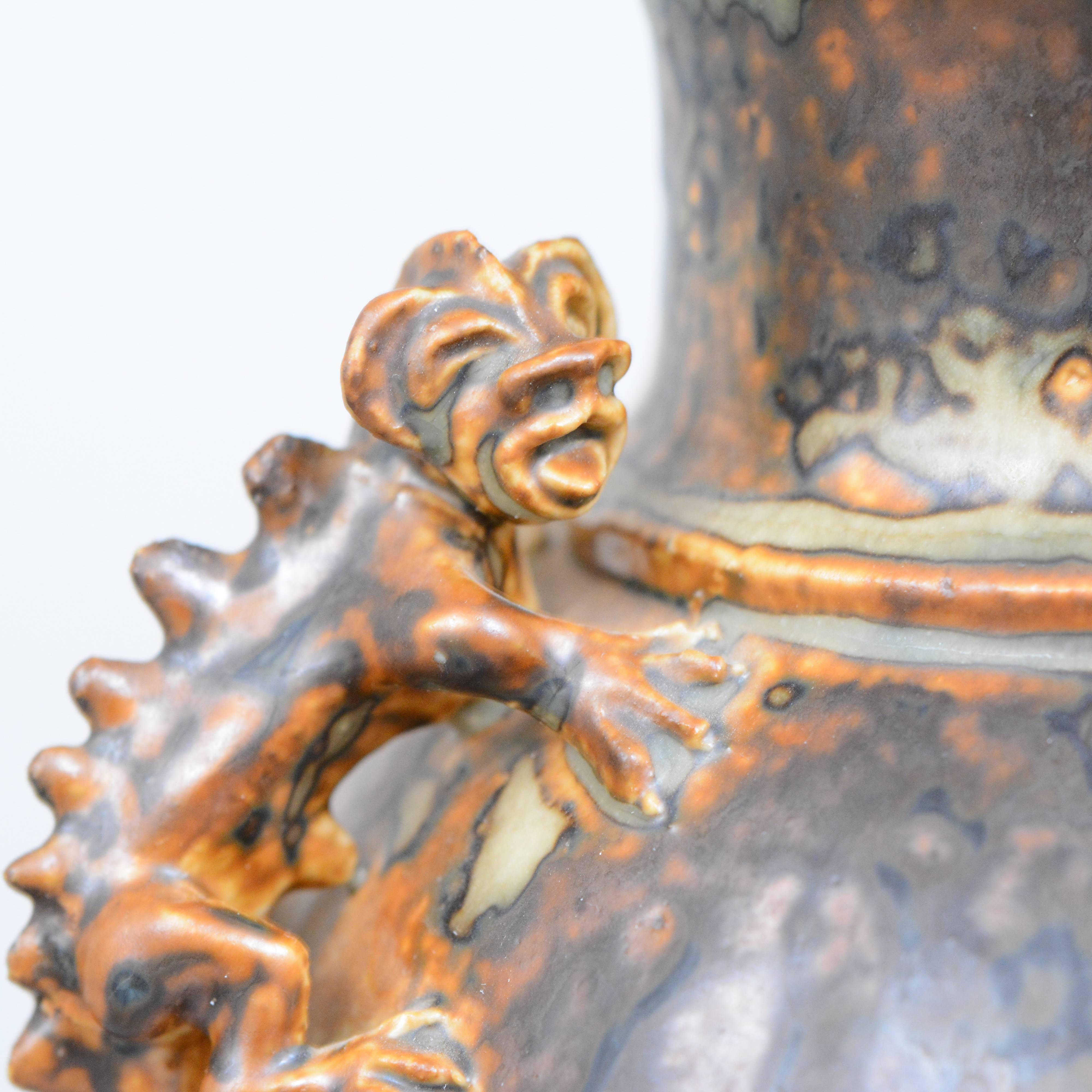Early 20th Century Bronze/Ceramic Urn, Bode Willumsen, Royal Copenhagen, Denmark For Sale