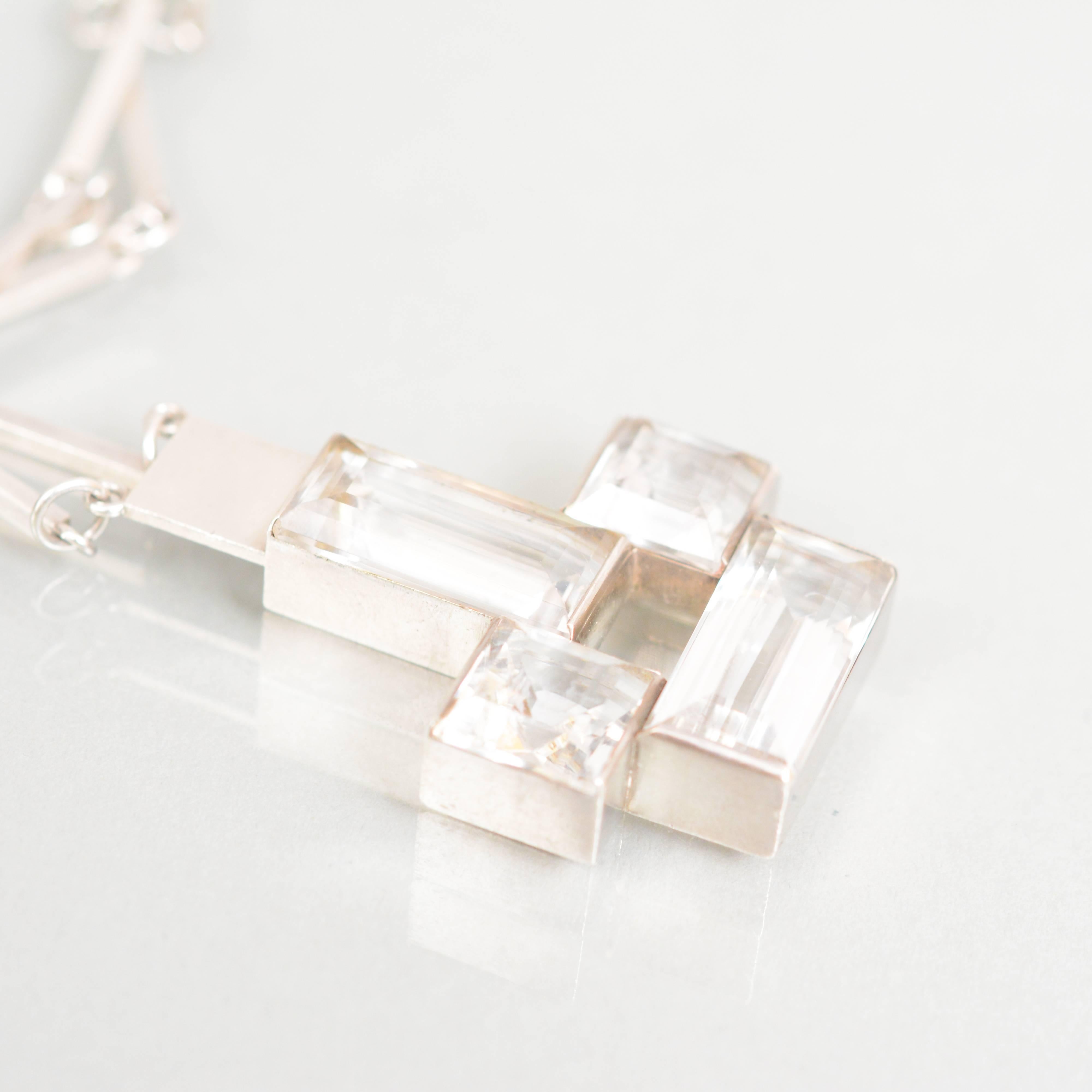 Scandinavian Modern Rock Crystal and Silver Necklace by Wiwen Nilsson, Lund, Sweden For Sale