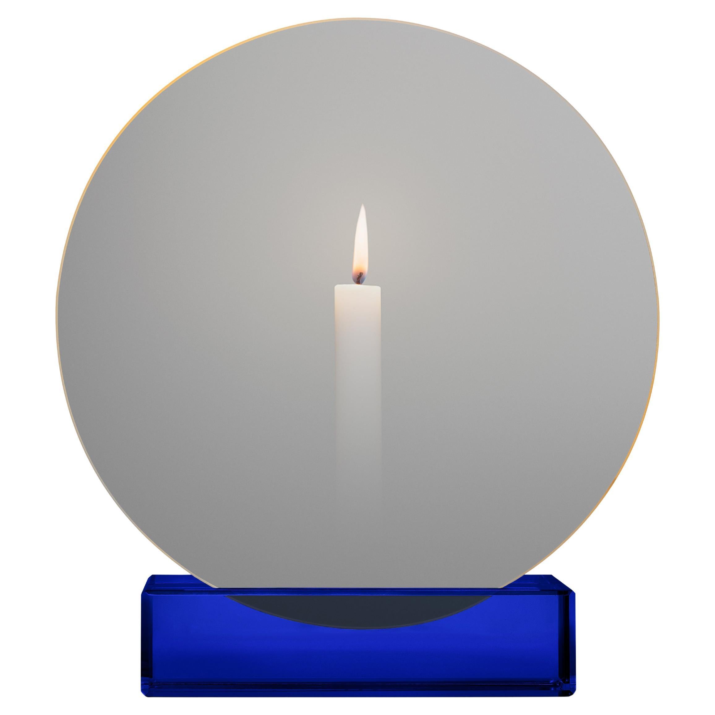 Mirror Candle Holder "Spegla Blue Edition" Glass with Half Transparent Mirror For Sale