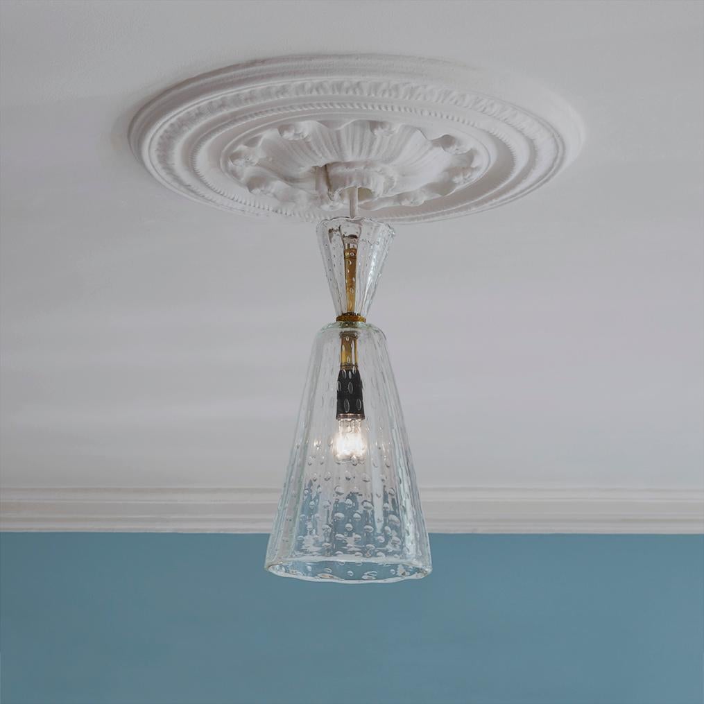 Beautiful italian cone ceiling lamp in clear glass. 