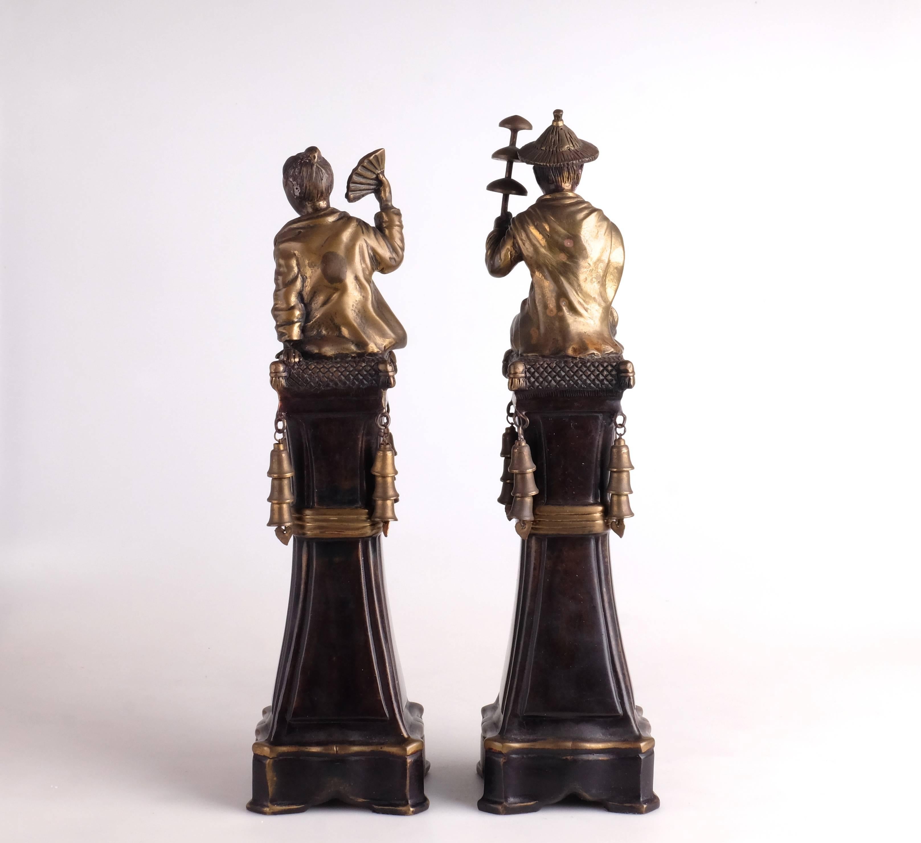 Chinoiserie Pair of Chinese Figures in Bronze from the 1940s, Italy