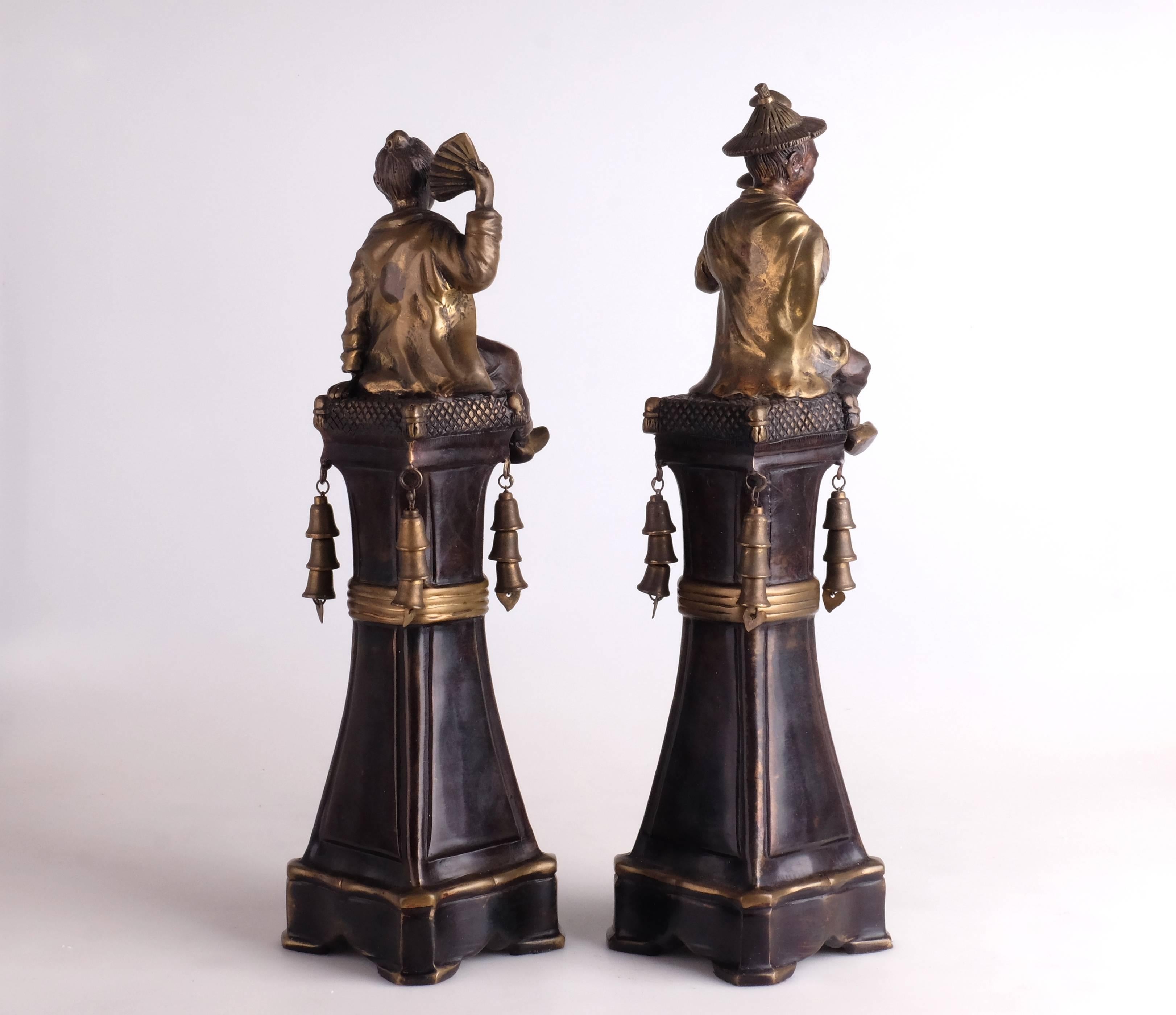Hand-Crafted Pair of Chinese Figures in Bronze from the 1940s, Italy