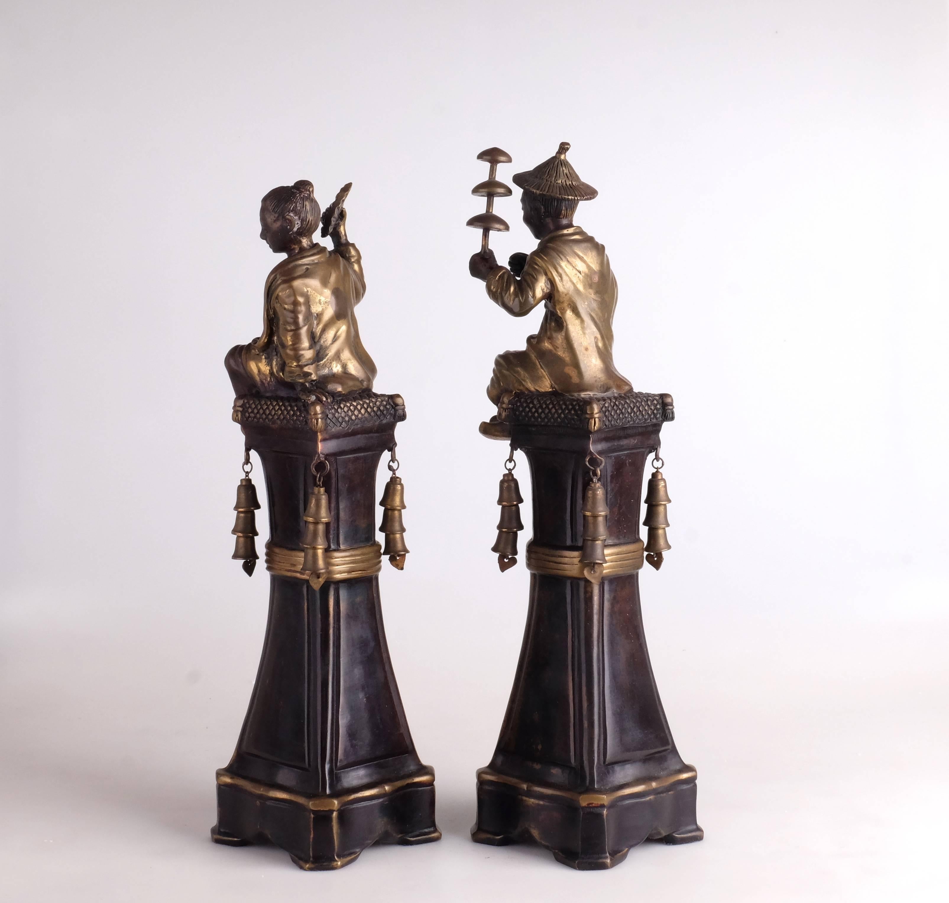 Italian Pair of Chinese Figures in Bronze from the 1940s, Italy
