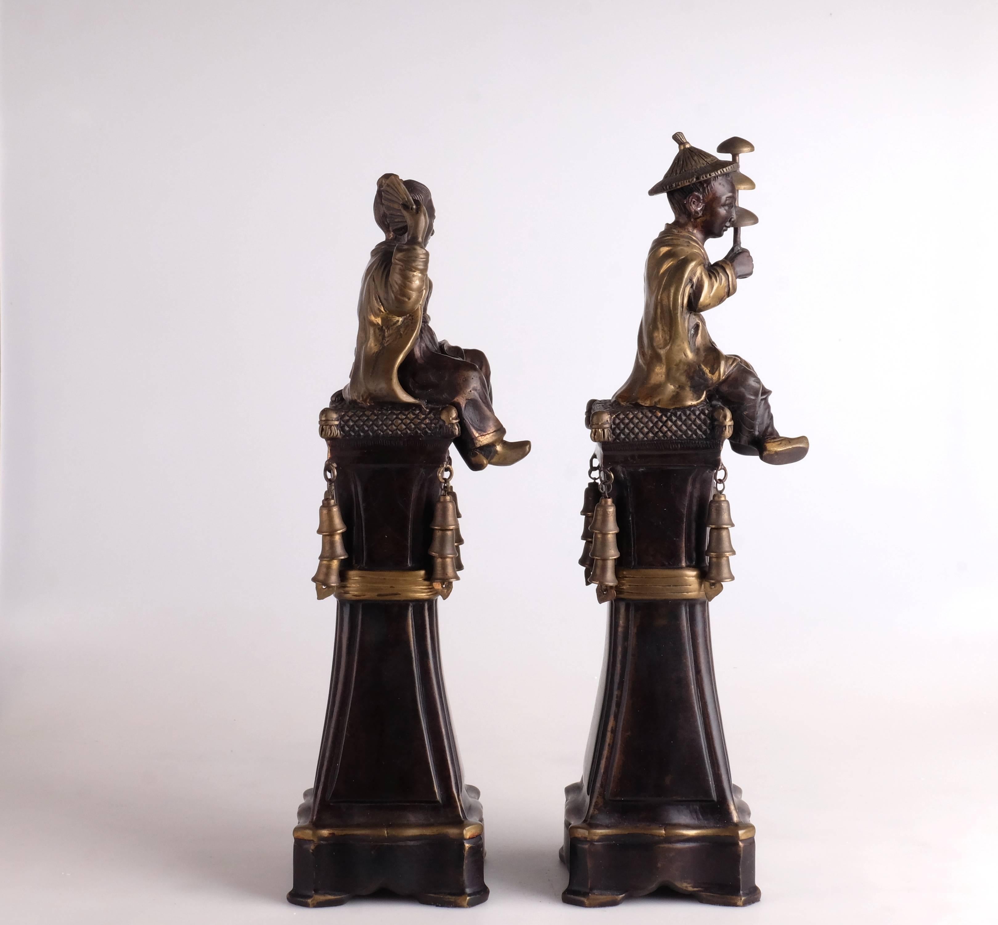 Mid-20th Century Pair of Chinese Figures in Bronze from the 1940s, Italy