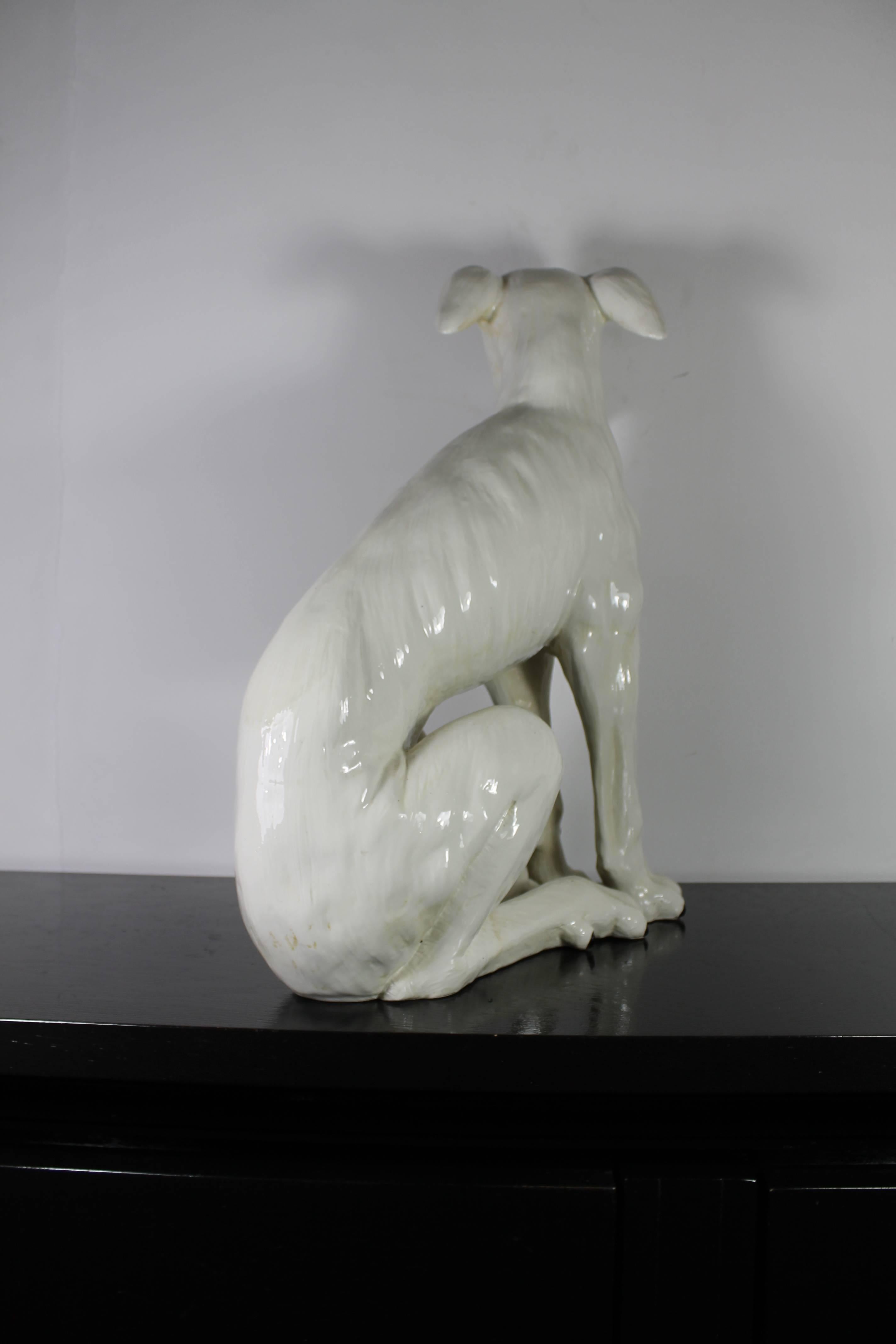 Italian Terra Cotta White Glazed Dog