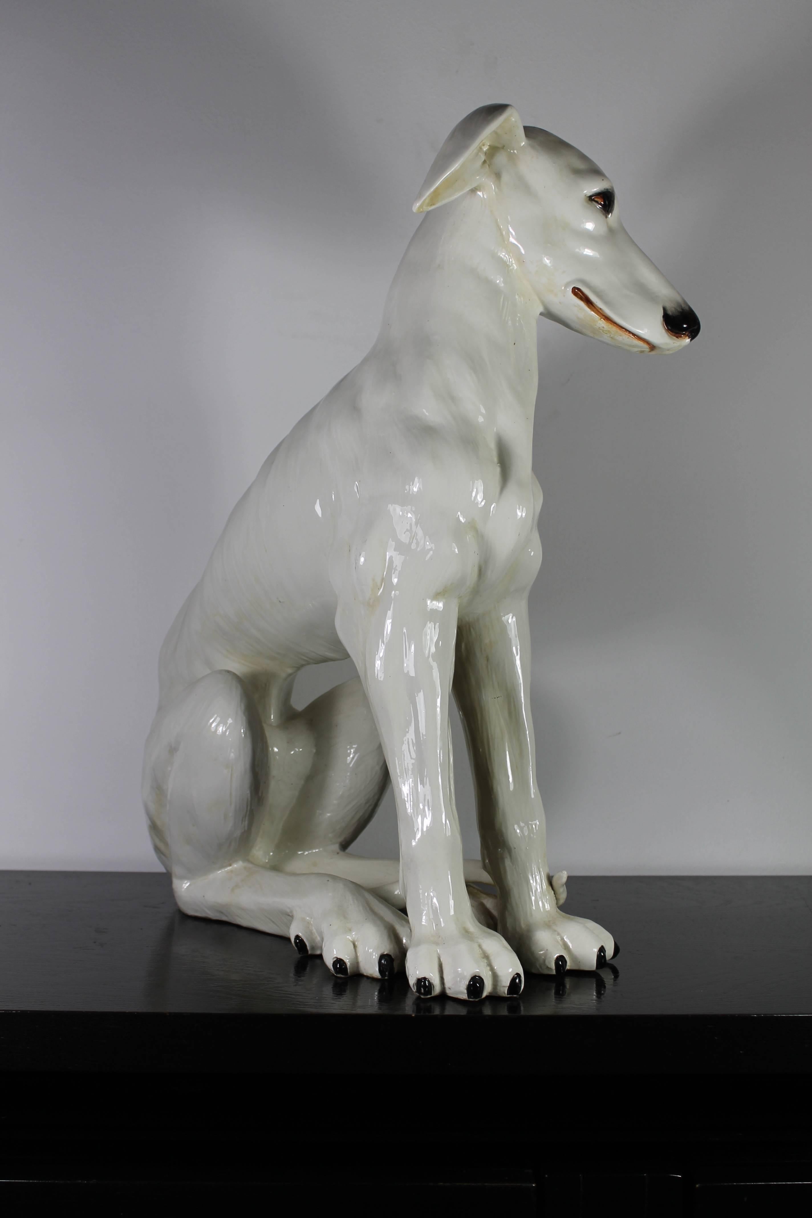 Mid-Century Modern Terra Cotta White Glazed Dog