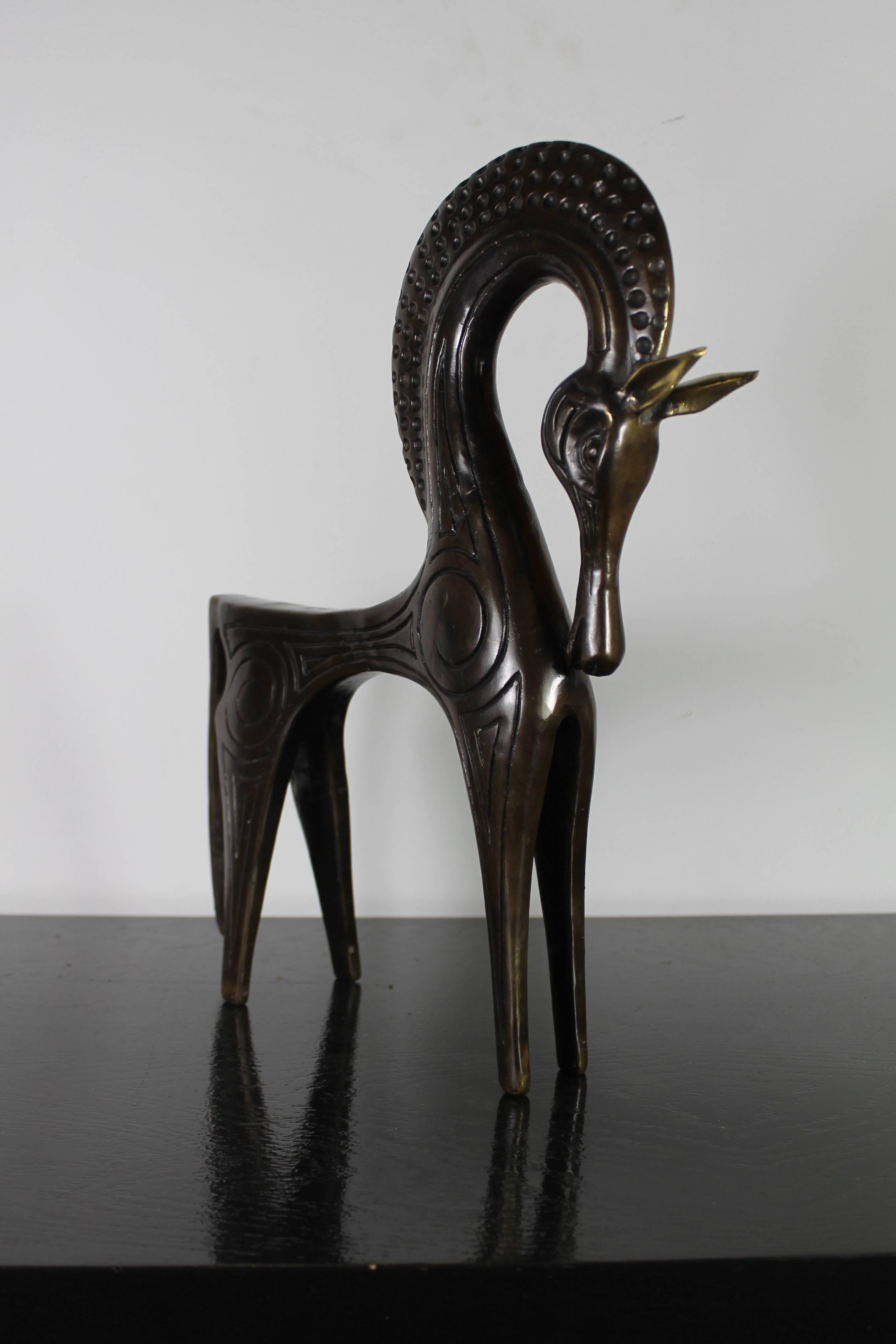 Horse sculpture in bronze with gilt ears, 1960s, France.
