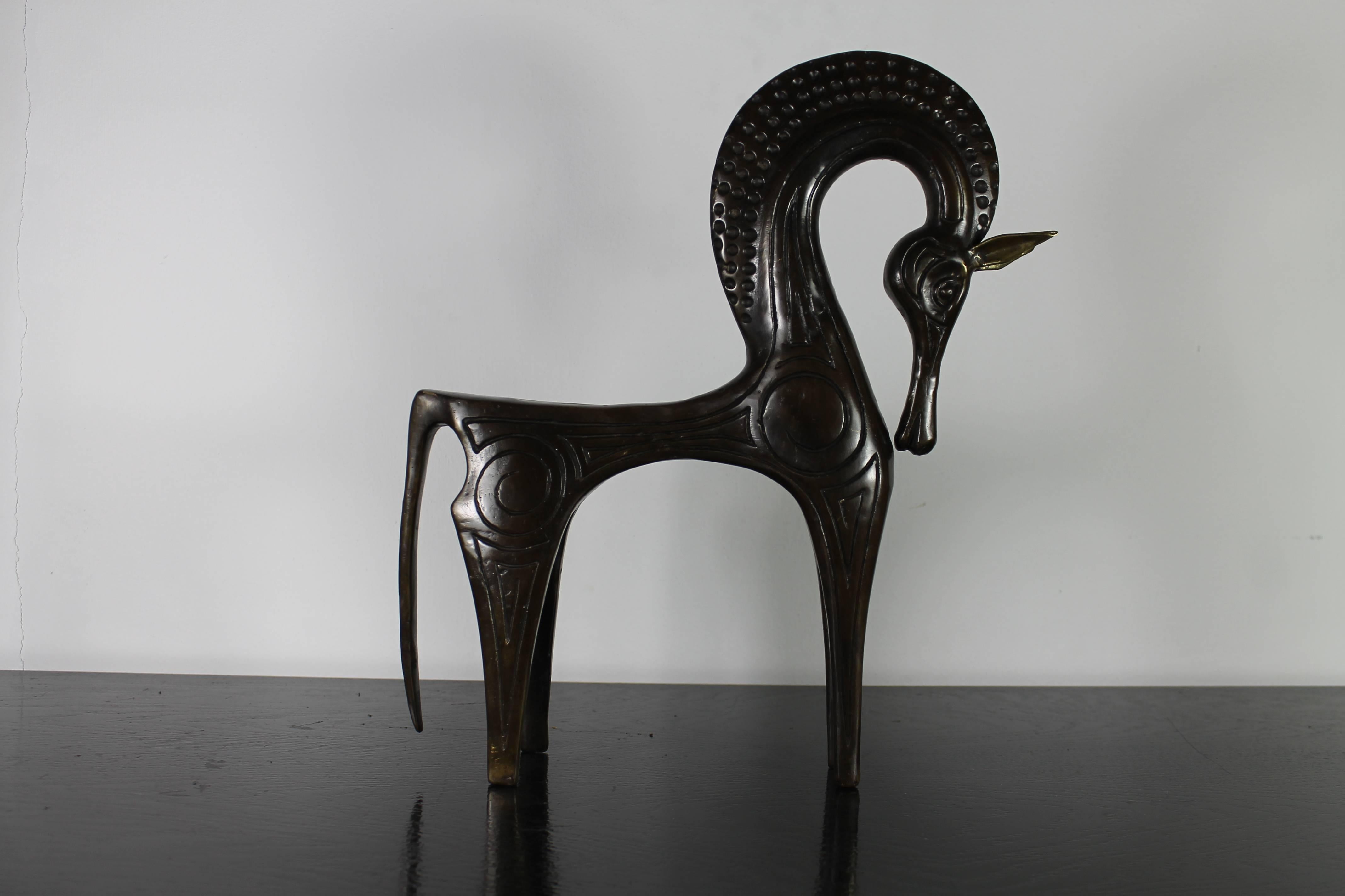 Hand-Crafted Horse Sculpture in Bronze, Gilt Ears