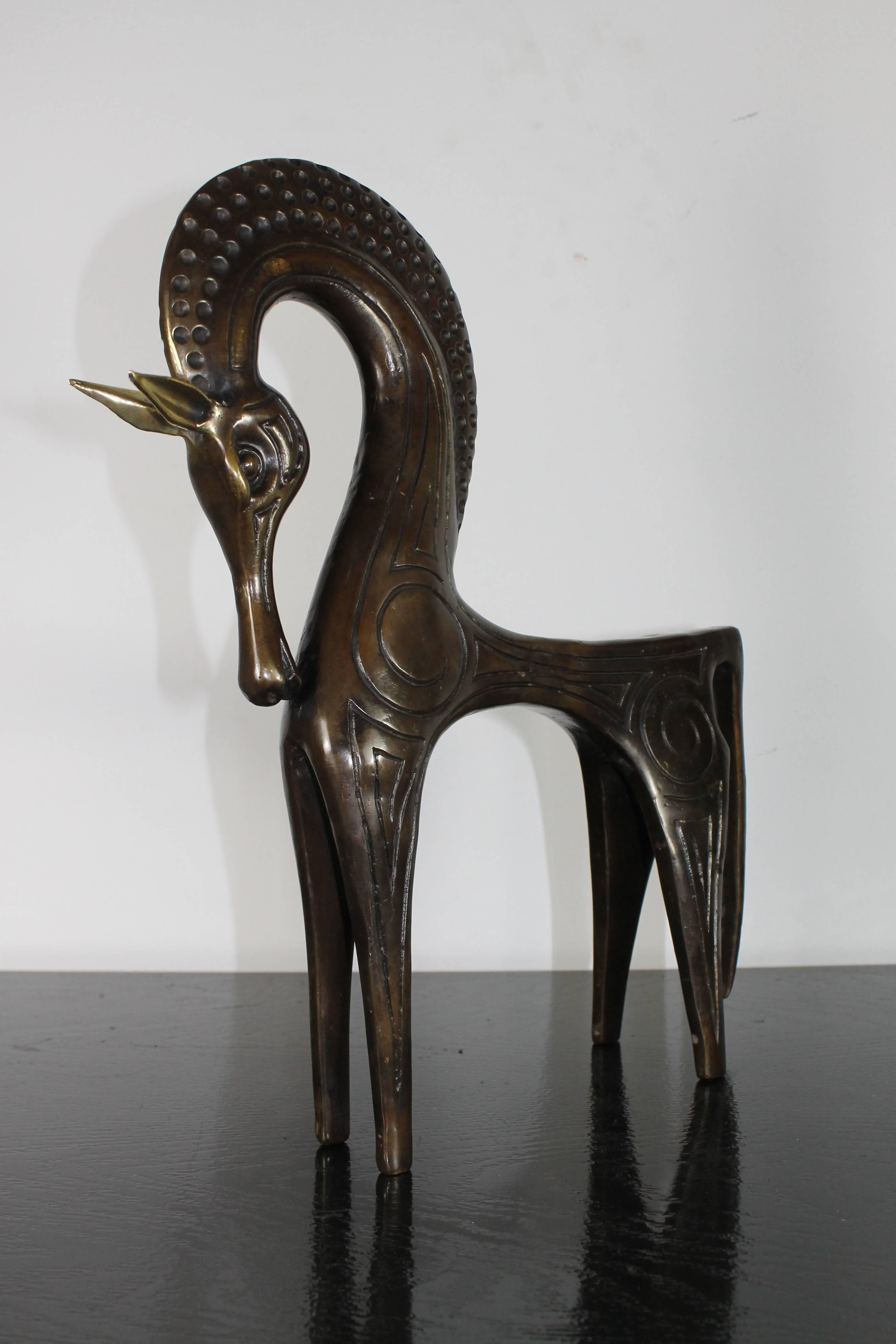 French Horse Sculpture in Bronze, Gilt Ears