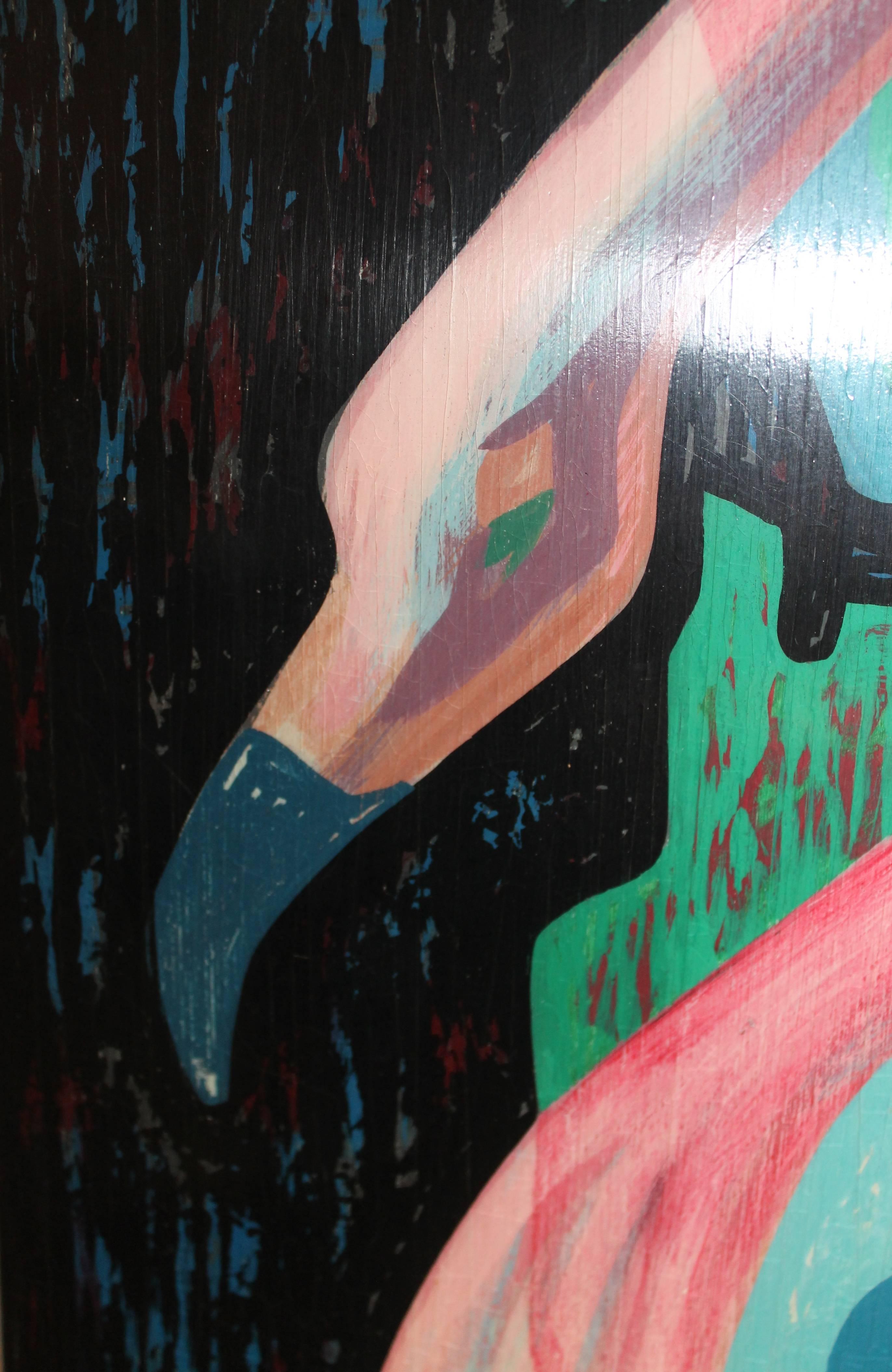 Flamingo's by Teus van den Berg (Rotterdam 1921-1969), painted on wooden panel, circa 1967.