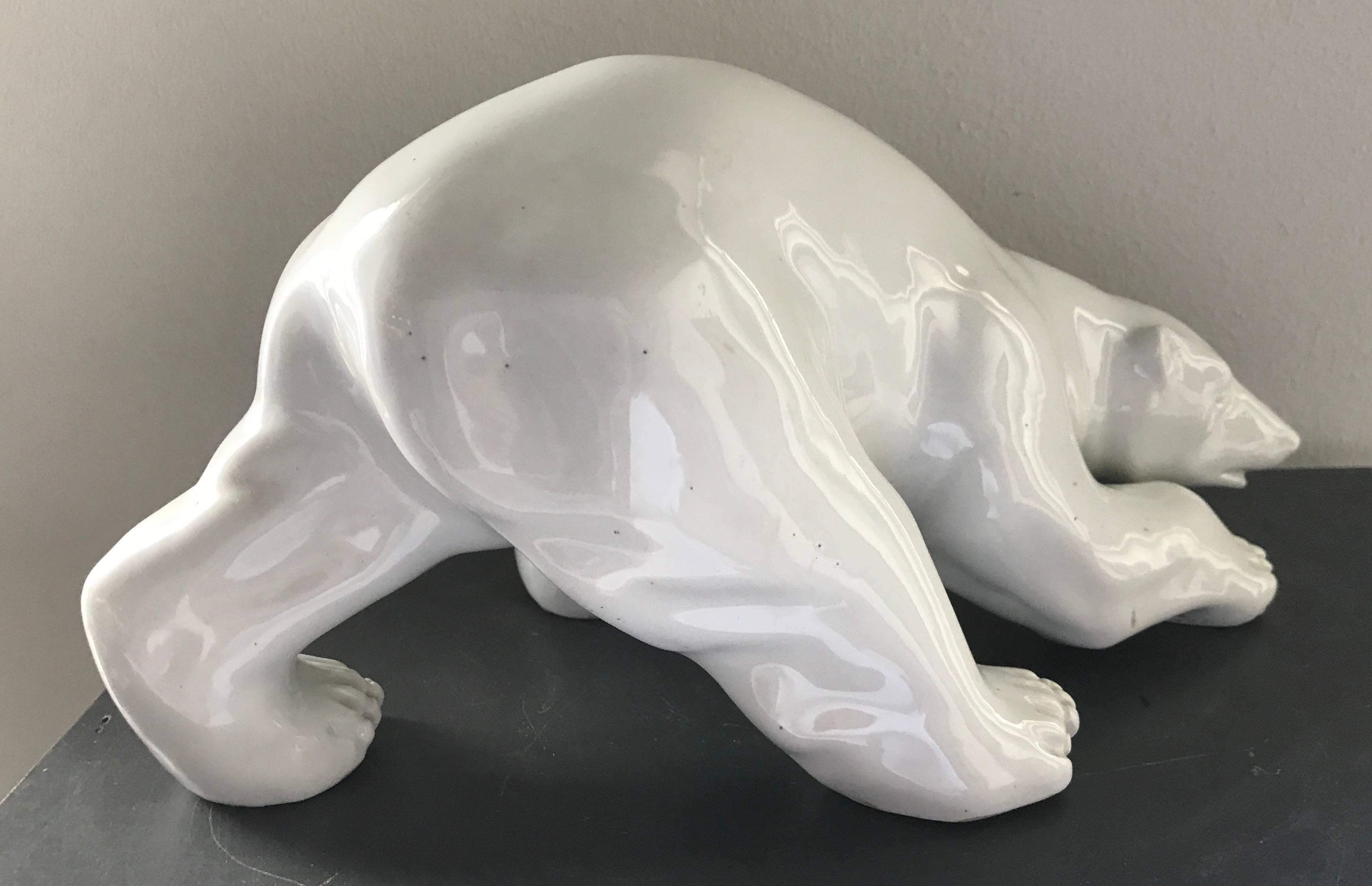 Polar Bear in White Glazed Ceramics, circa 1970.