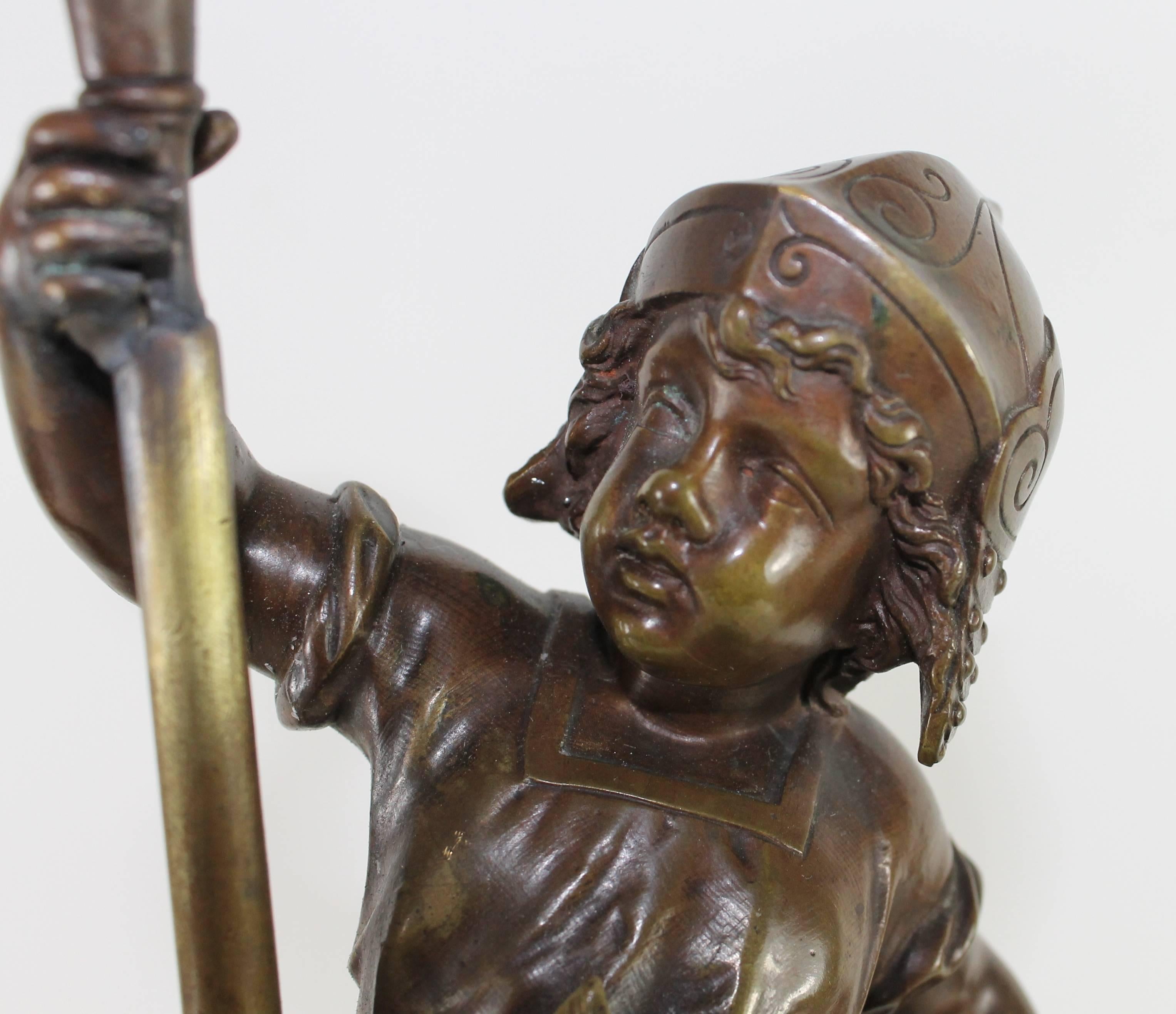 Pair of Warrior Putti in Bronze, 19th Century, signed 'Gagne'.