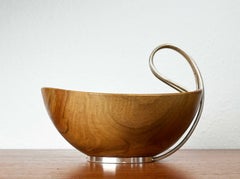 Cuenco de estilo «Mid-Century Modern» de teca y metal plateado de Grasoli, Italia, década de 1960