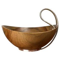 Cuenco de estilo «Mid-Century Modern» de teca y metal plateado de Grasoli, Italia, década de 1960
