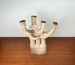Skulpturaler Kerzenhalter aus deutscher Studiokeramik von Hans Fischer, 1980er Jahre