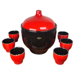 Mid-Century Modern West German Pottery WGP Punch Bowl Cups Jasba, 1960s, Set 7