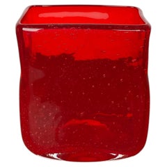 Mid-Century Modern Scandinavian Glass Vase, Red, Vintage Design, 1960s