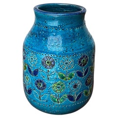 Mid-Century Modern Rare Flower Design Pottery Vase Aldo Londi Bitossi Italy