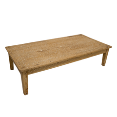 Vintage Rectangular Wood Coffee Table with Floral Bone Inlay