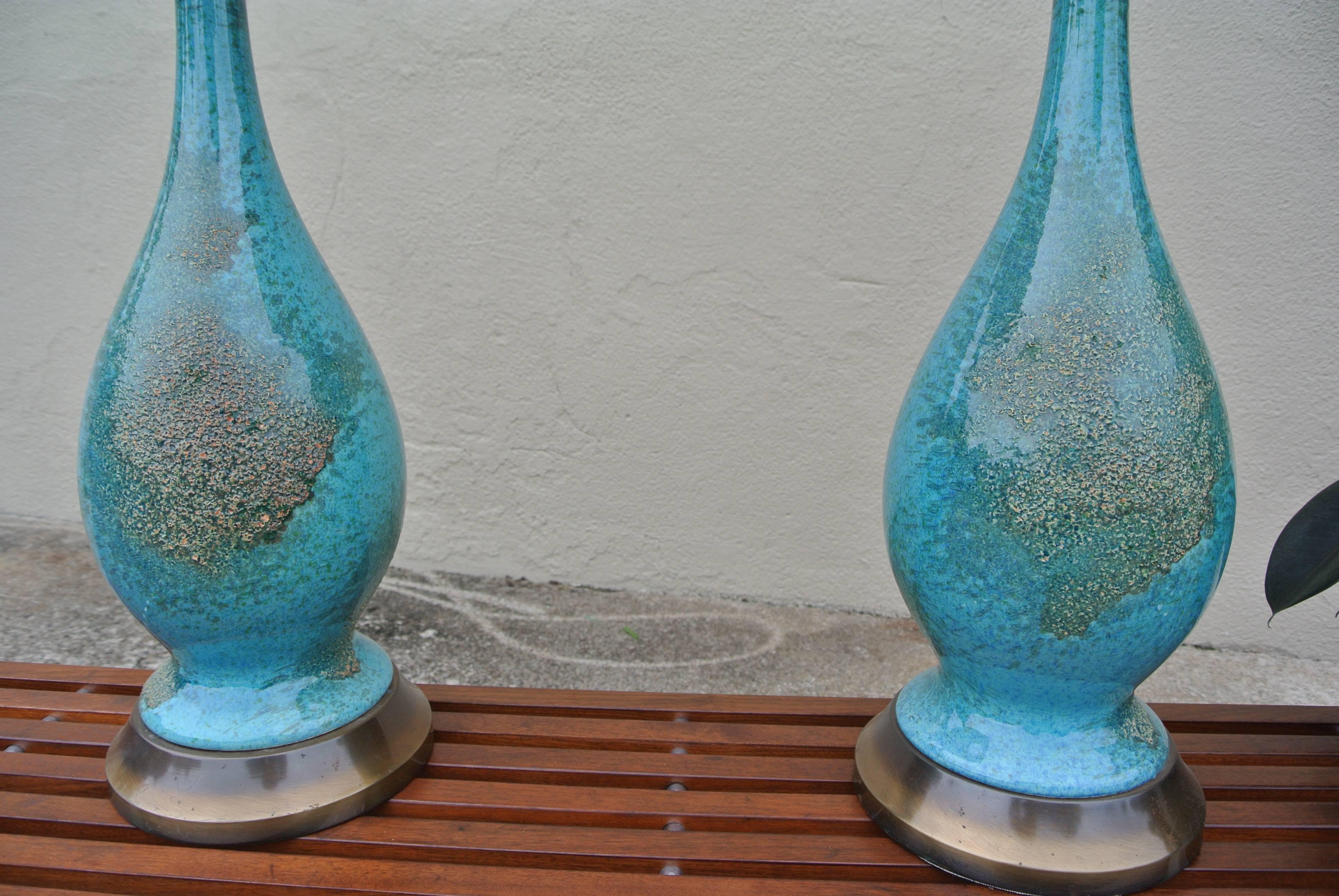 Ceramic Glazed Table Lamps In Excellent Condition For Sale In Morristown, NJ