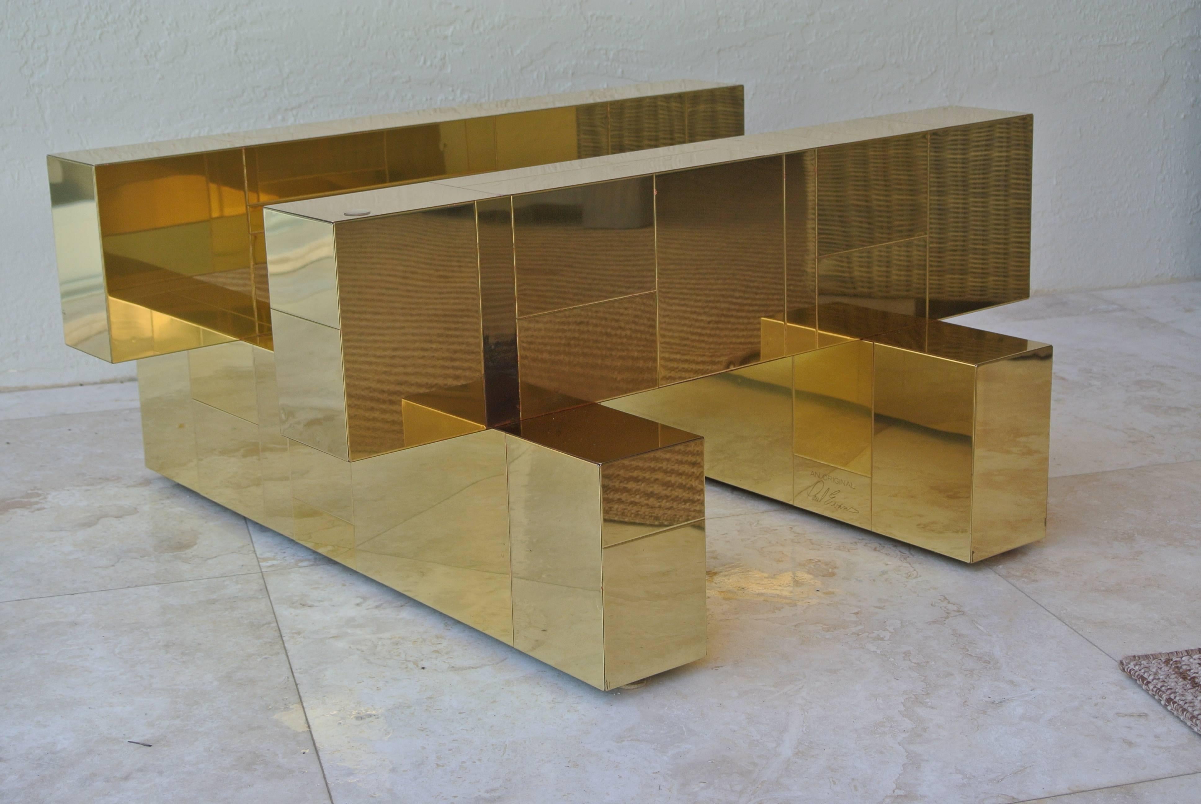 Beautiful cityscape coffee table in brass by Paul Evans.