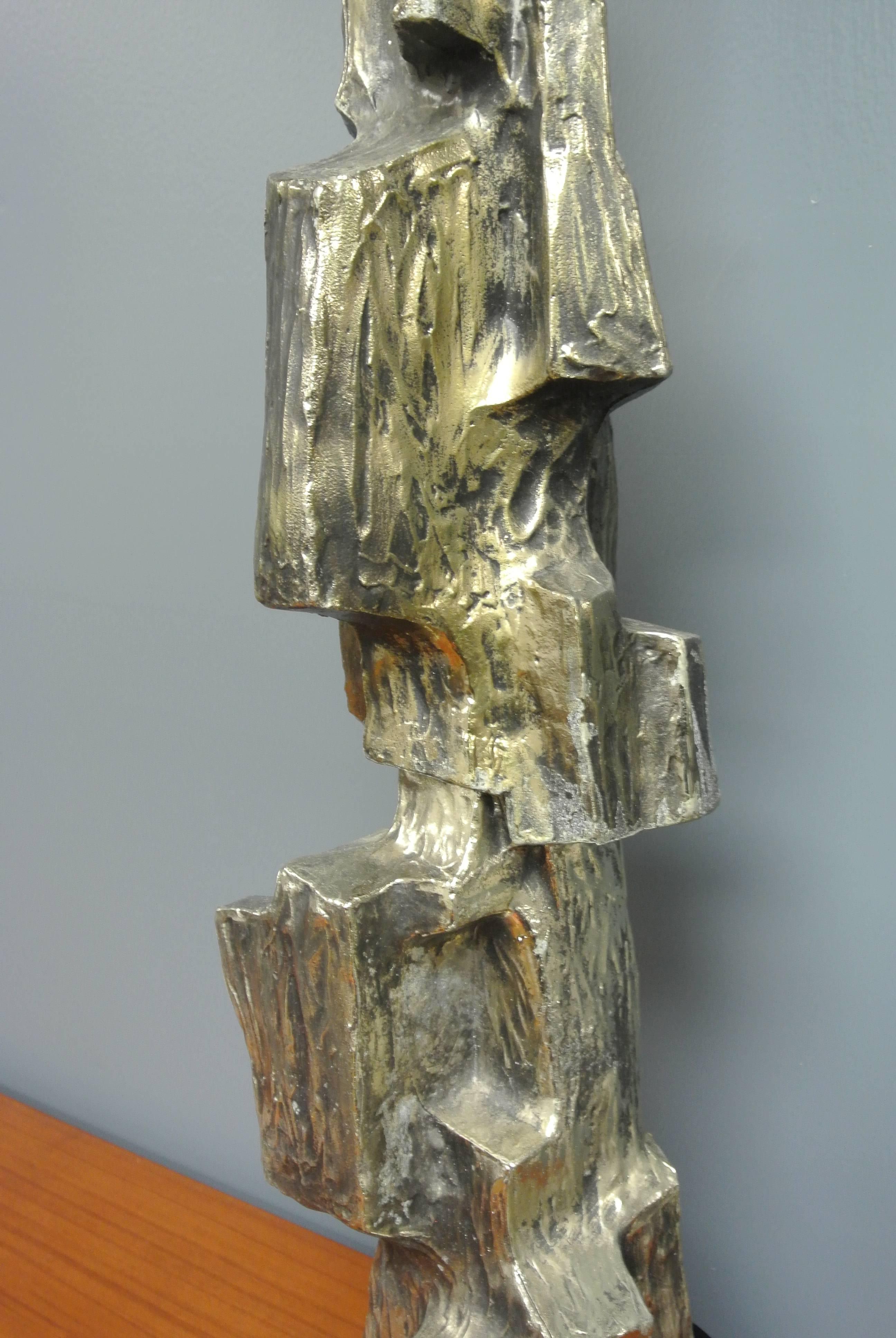 Cast Brutalist Lamp in Bronze by Laurel
