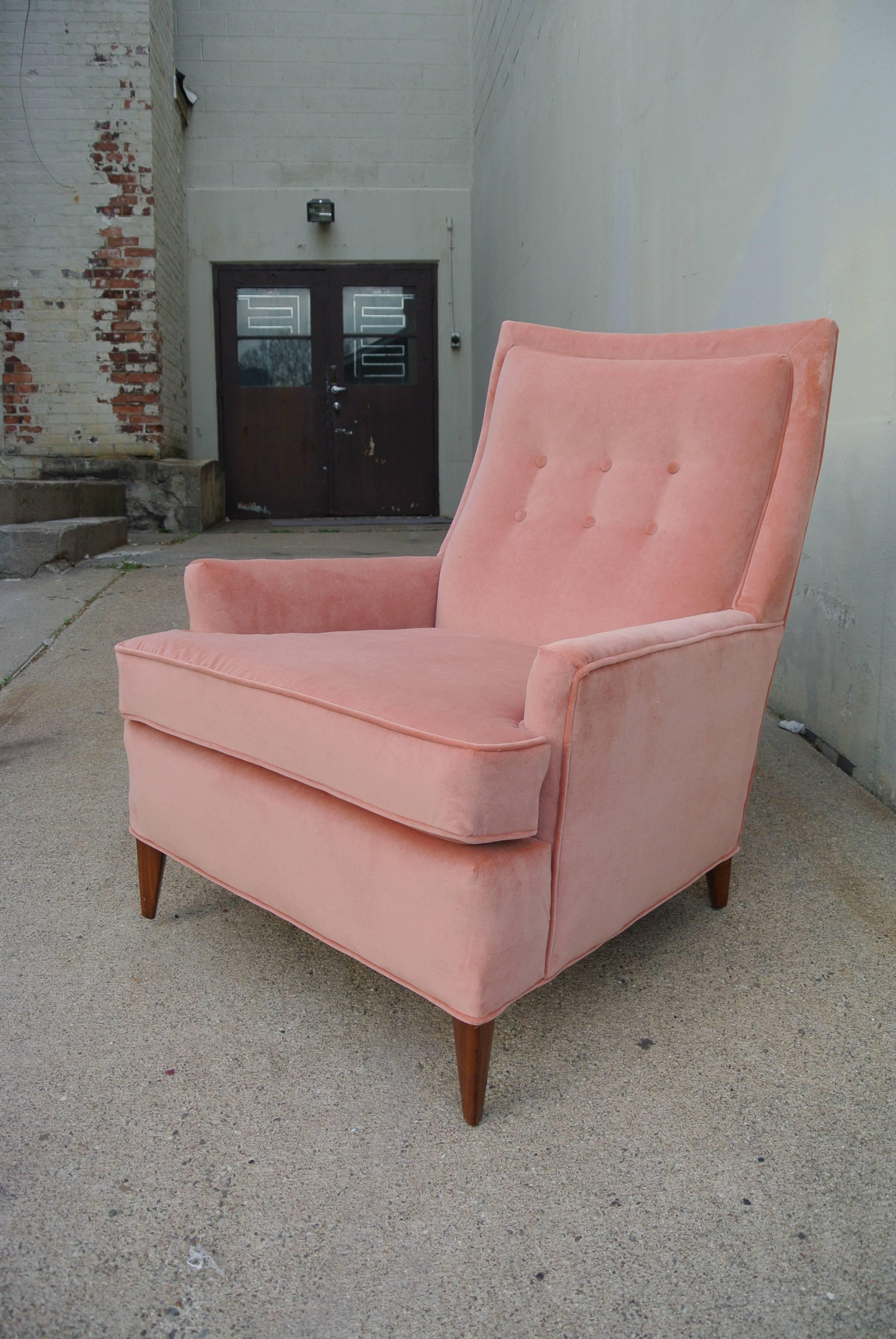 Wingback chair w. ottoman by Paul Mccobb in newly upholstered velvet.