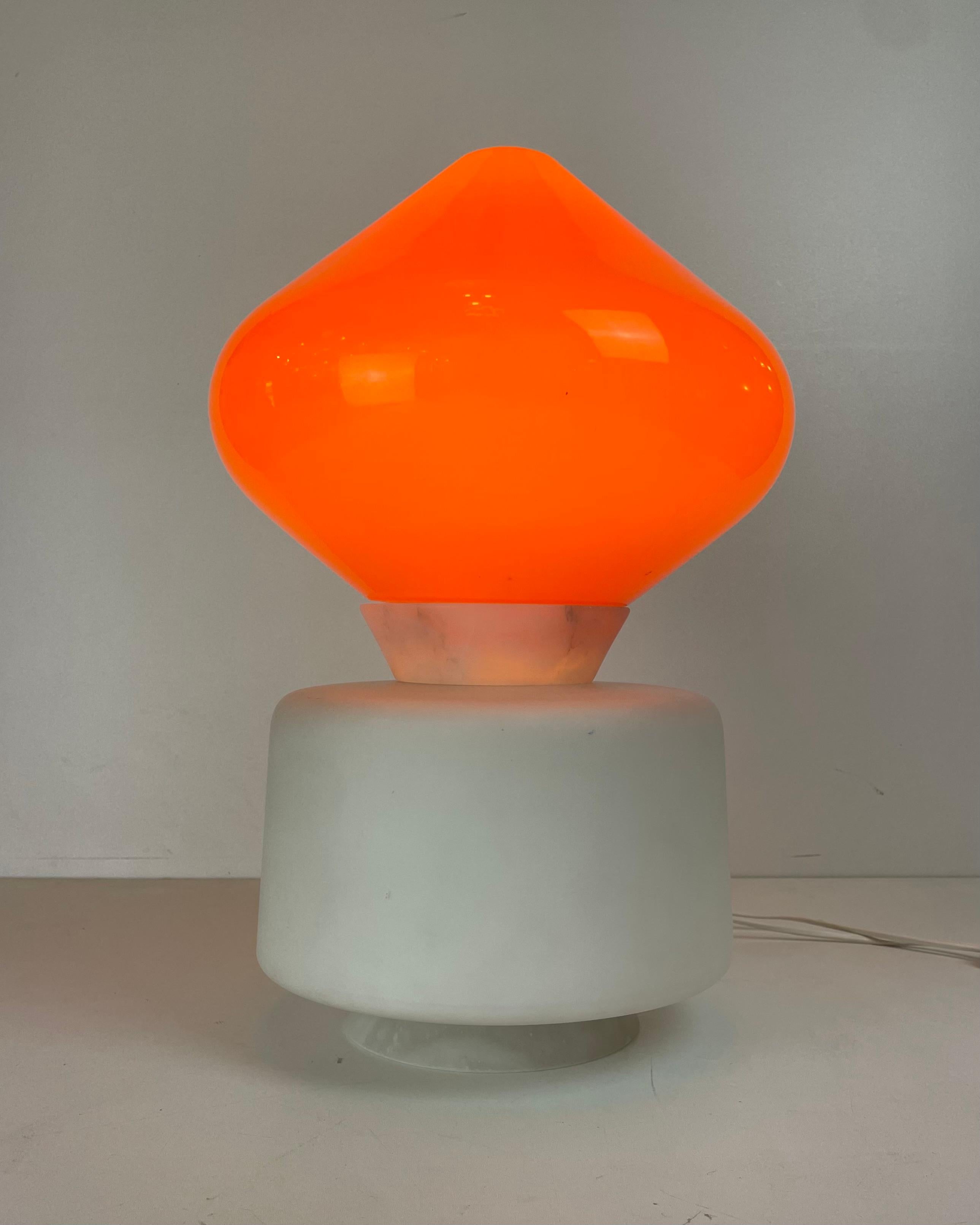 Carved Murano & Alabaster Table Lamp in the style of C. Nason, 1960s For Sale